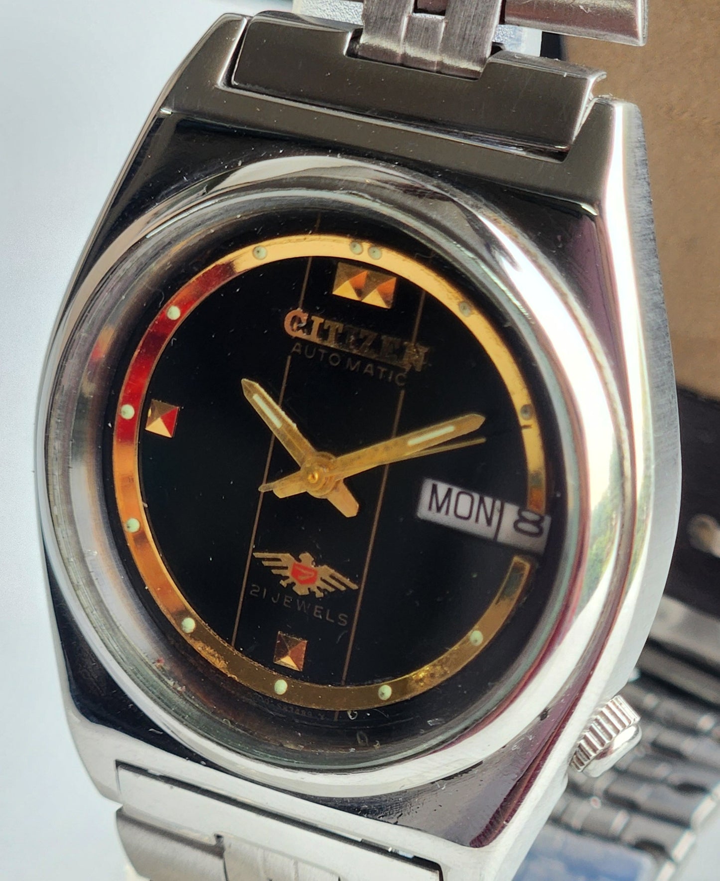 Vintage 1975 Original Citizen Automatic 8200 Black Face 21 Jewels Day-Date Japanese Men's Wrist Watch EG156