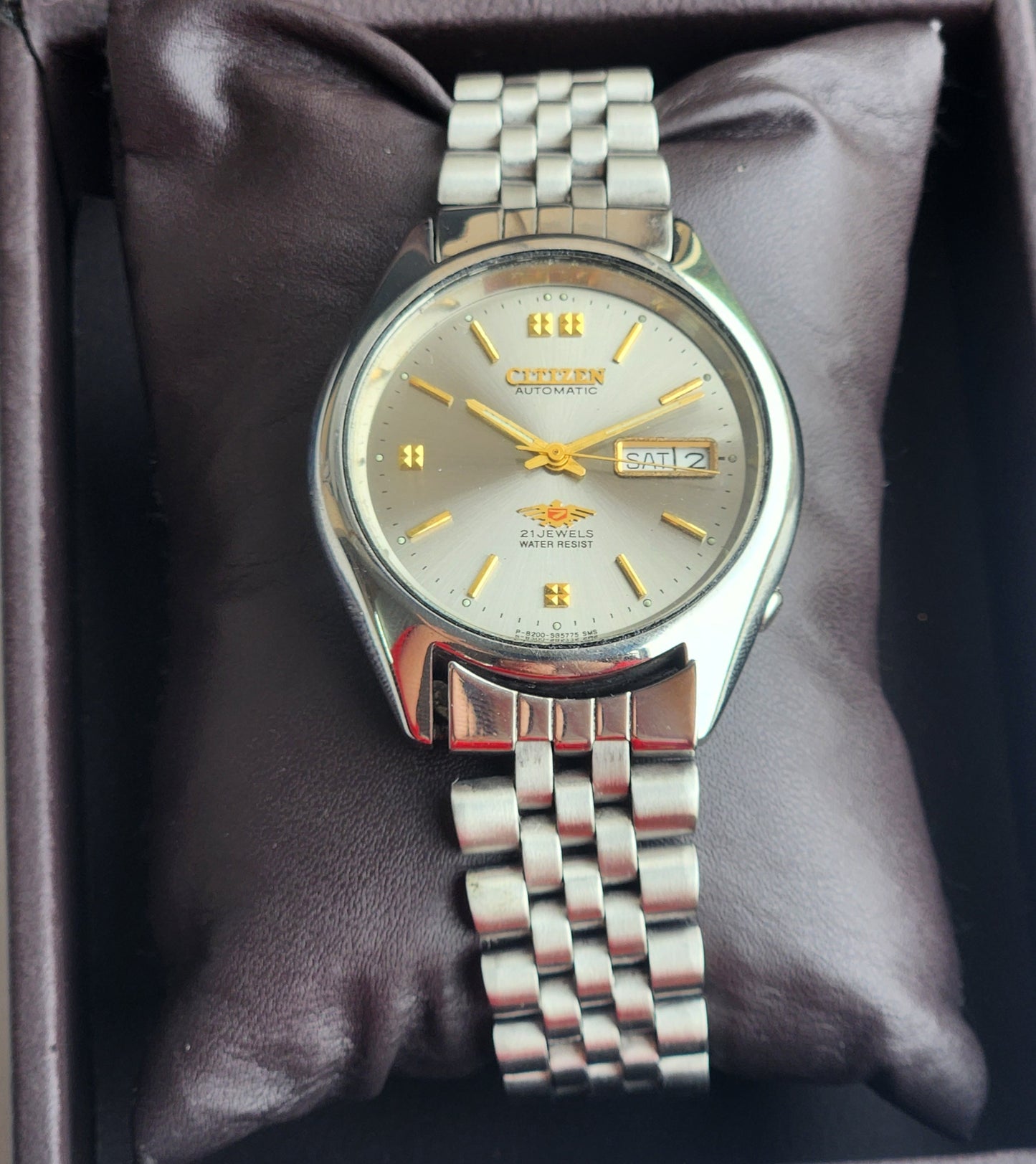 Vintage 1982 Original Citizen Automatic 8200 Gray Face 21 Jewels Day-Date Japanese Men's Wrist Watch EG159