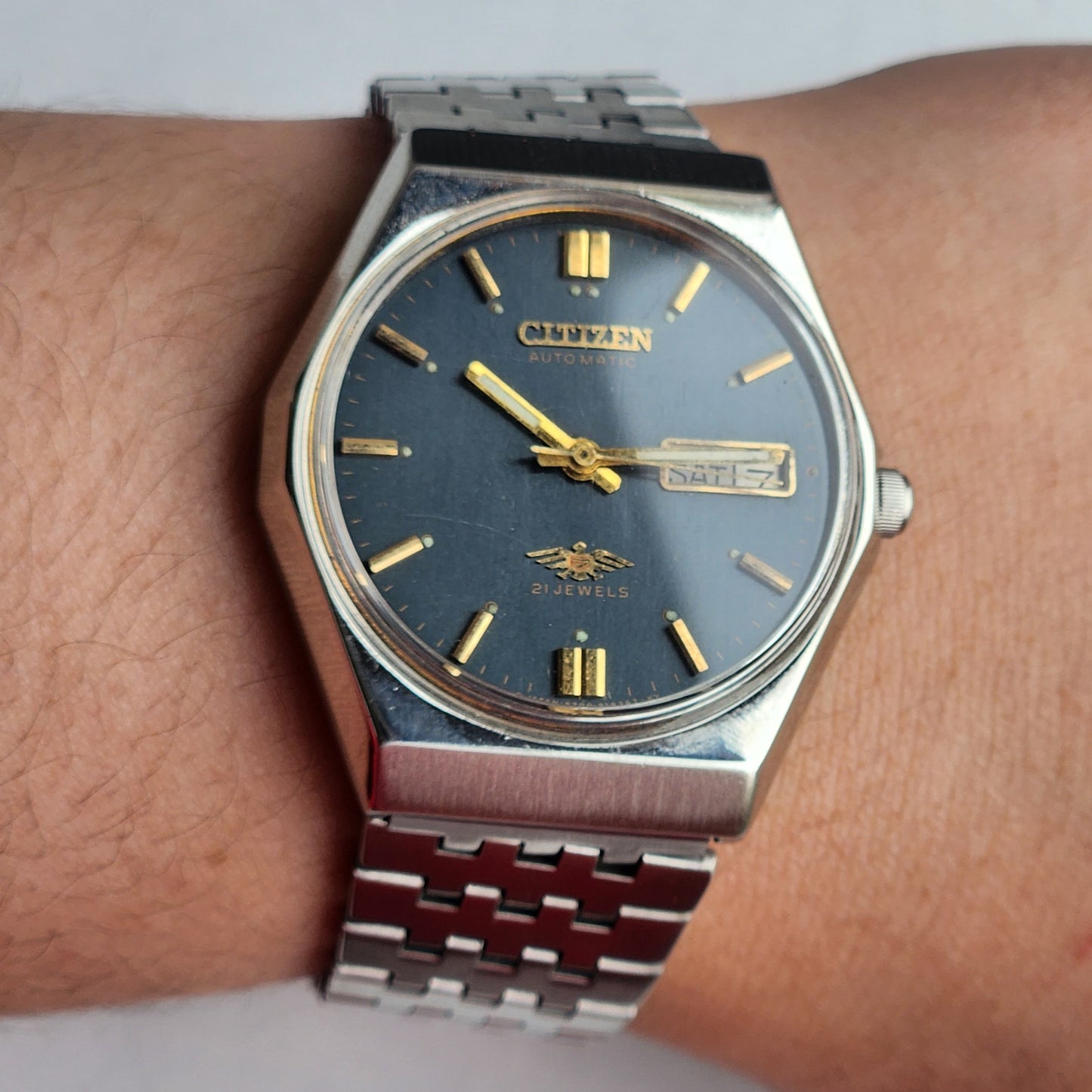 Vintage 1981 Original Citizen Automatic 8200 Black Face 21 Jewels Day-Date Japanese Men's Wrist Watch EG160
