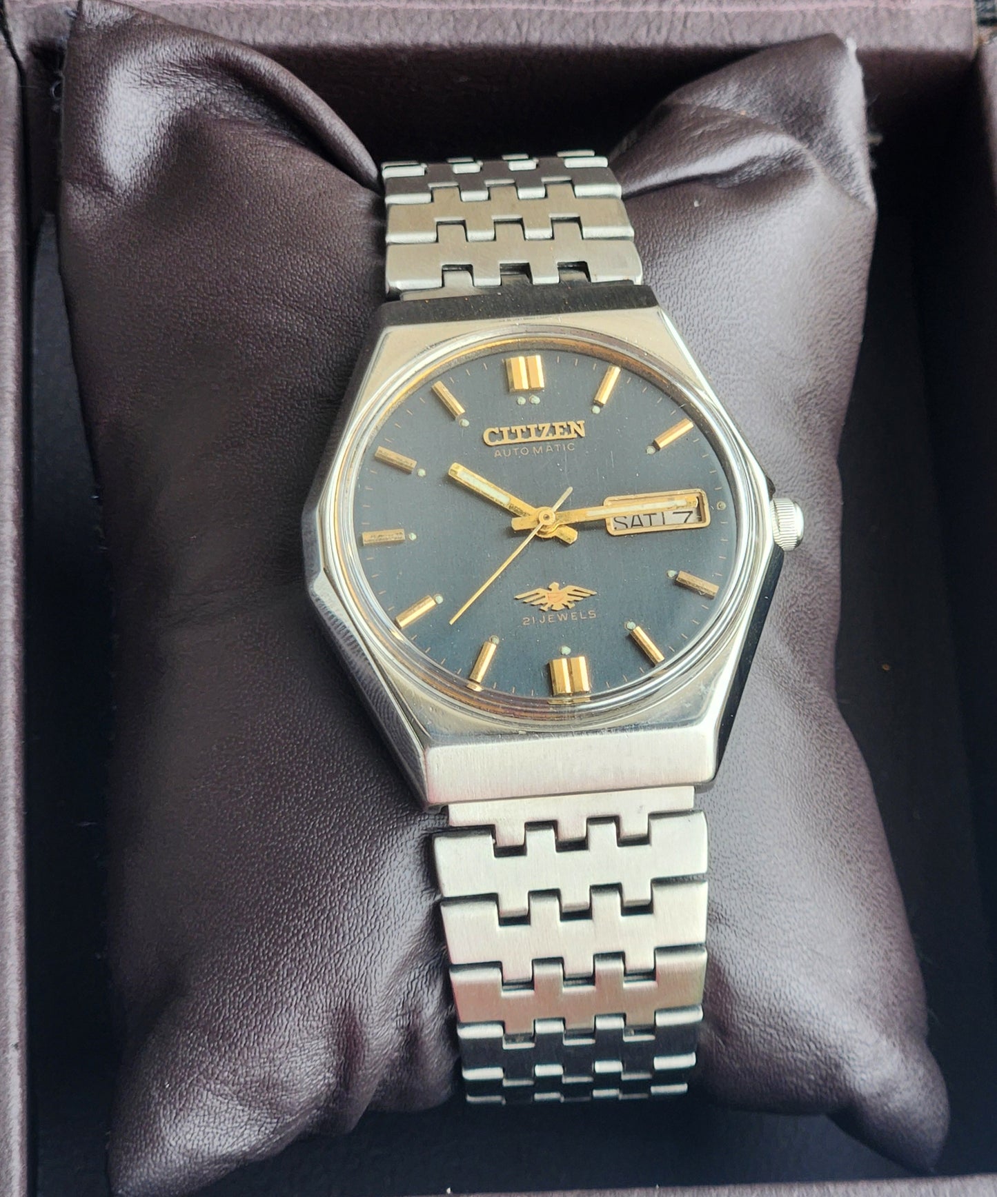 Vintage 1981 Original Citizen Automatic 8200 Black Face 21 Jewels Day-Date Japanese Men's Wrist Watch EG160