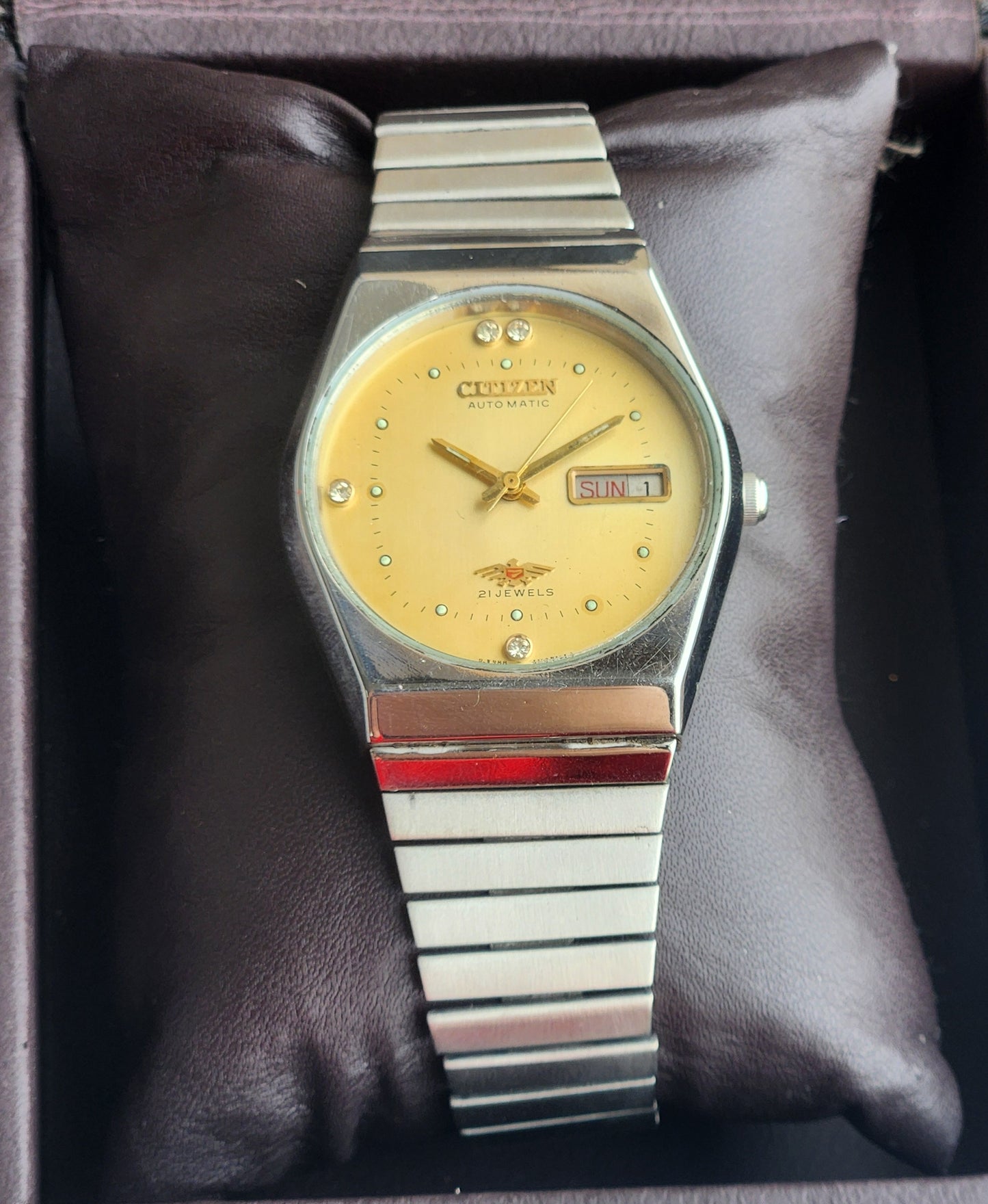 Vintage 1975 Original Citizen Automatic 8200 Yellow Face 21 Jewels Day-Date Japanese Men's Wrist Watch EG168