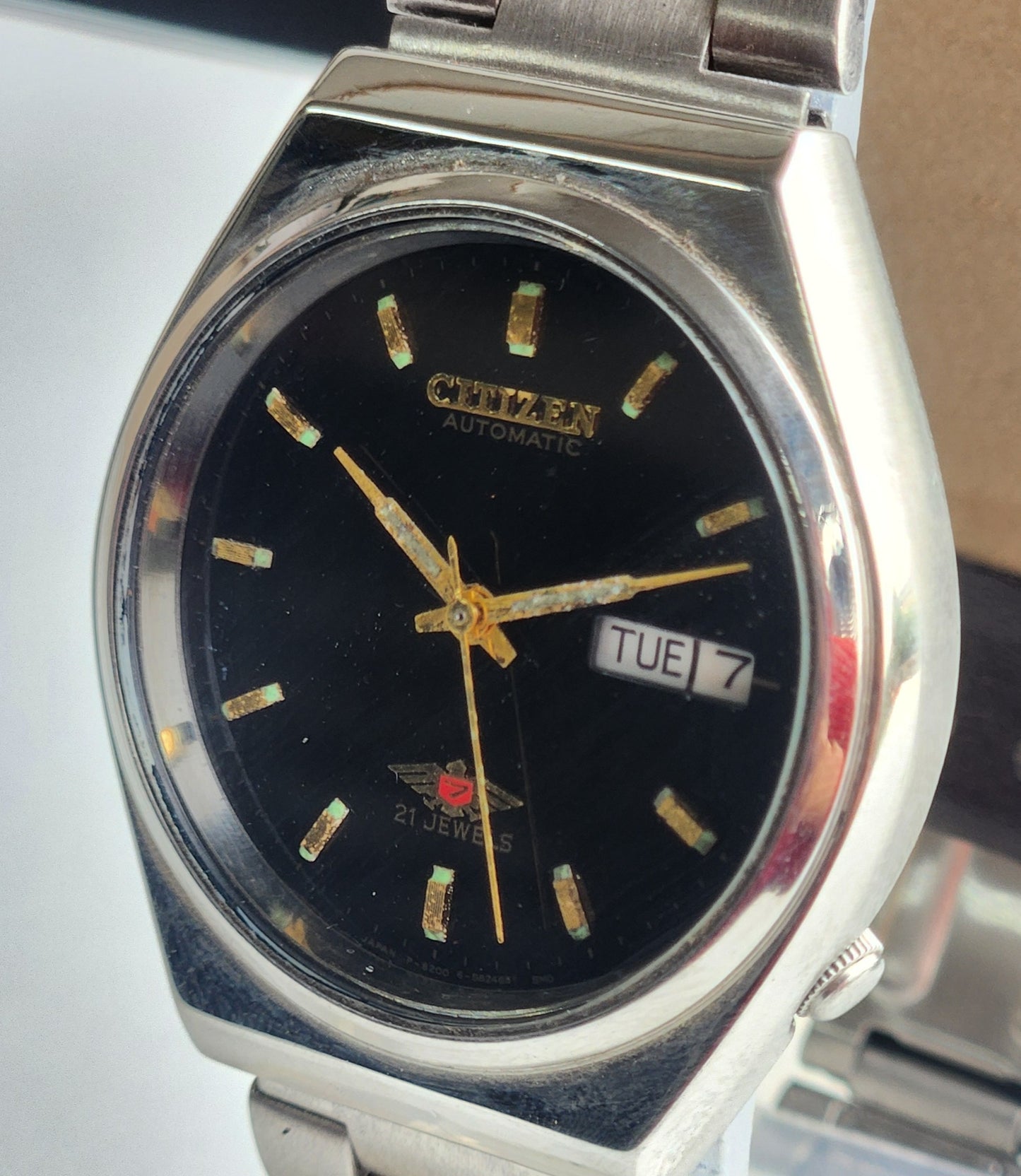 Vintage 1974 Original Citizen Automatic 8200 Black Face 21 Jewels Day-Date Japanese Men's Wrist Watch EG174