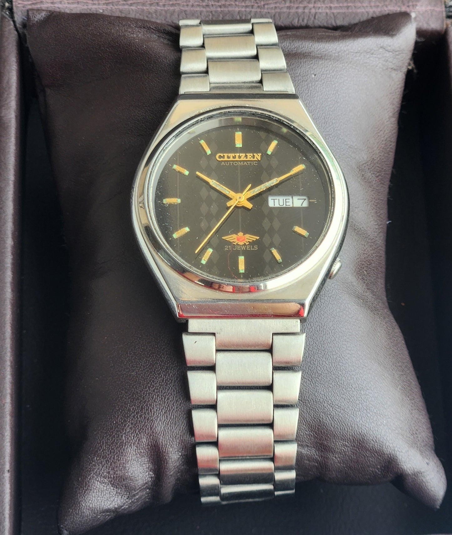 Vintage 1974 Original Citizen Automatic 8200 Black Face 21 Jewels Day-Date Japanese Men's Wrist Watch EG174