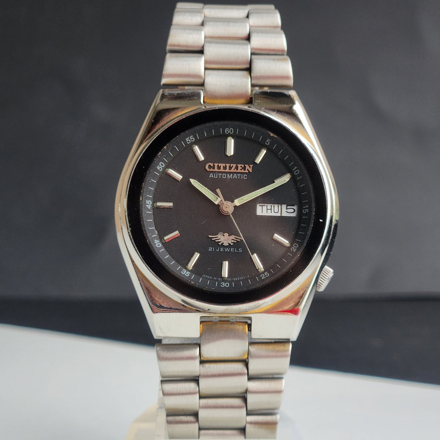 Vintage 1974 Original Citizen Automatic 8200 Black Face 21 Jewels Day-Date Japanese Men's Wrist Watch EG178
