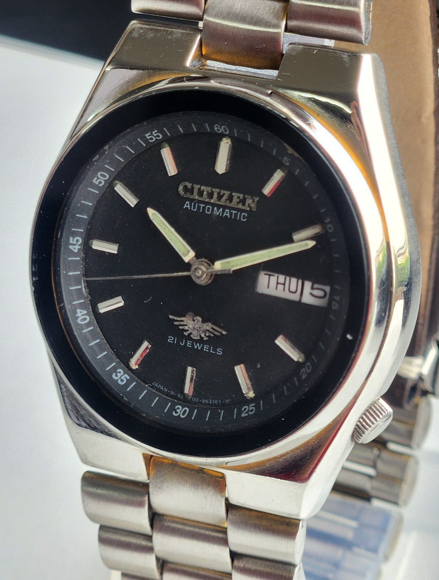 Vintage 1974 Original Citizen Automatic 8200 Black Face 21 Jewels Day-Date Japanese Men's Wrist Watch EG178