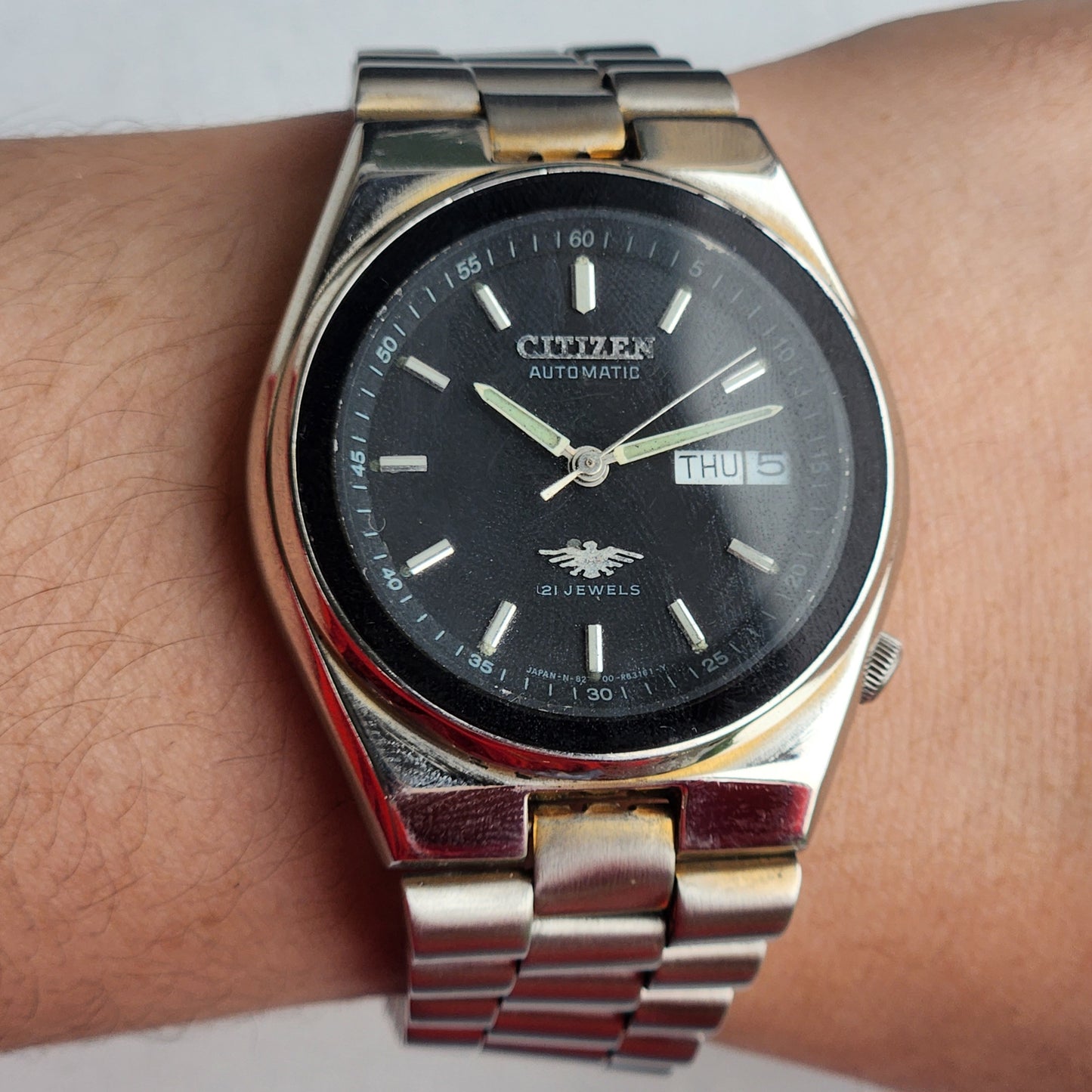 Vintage 1974 Original Citizen Automatic 8200 Black Face 21 Jewels Day-Date Japanese Men's Wrist Watch EG178