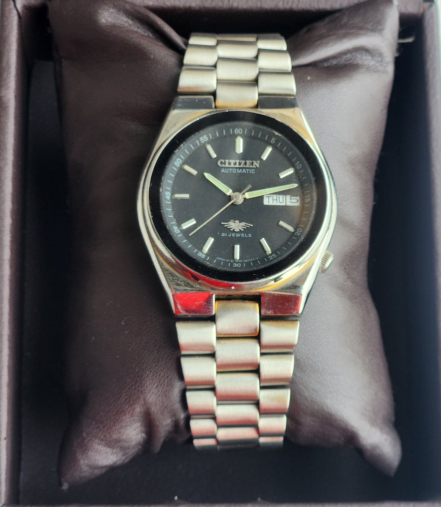 Vintage 1974 Original Citizen Automatic 8200 Black Face 21 Jewels Day-Date Japanese Men's Wrist Watch EG178