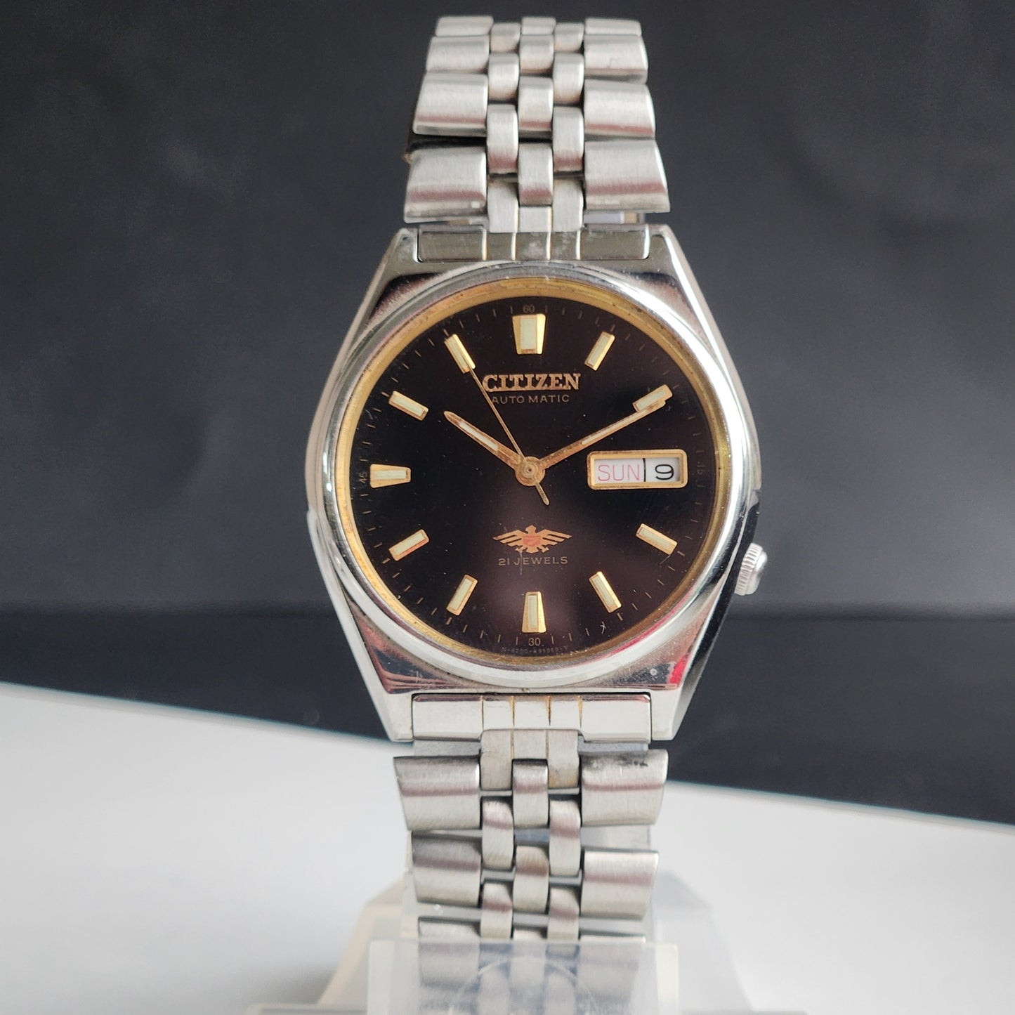 Vintage 1982 Original Citizen Automatic 8200 Black Face 21 Jewels Day-Date Japanese Men's Wrist Watch EG188