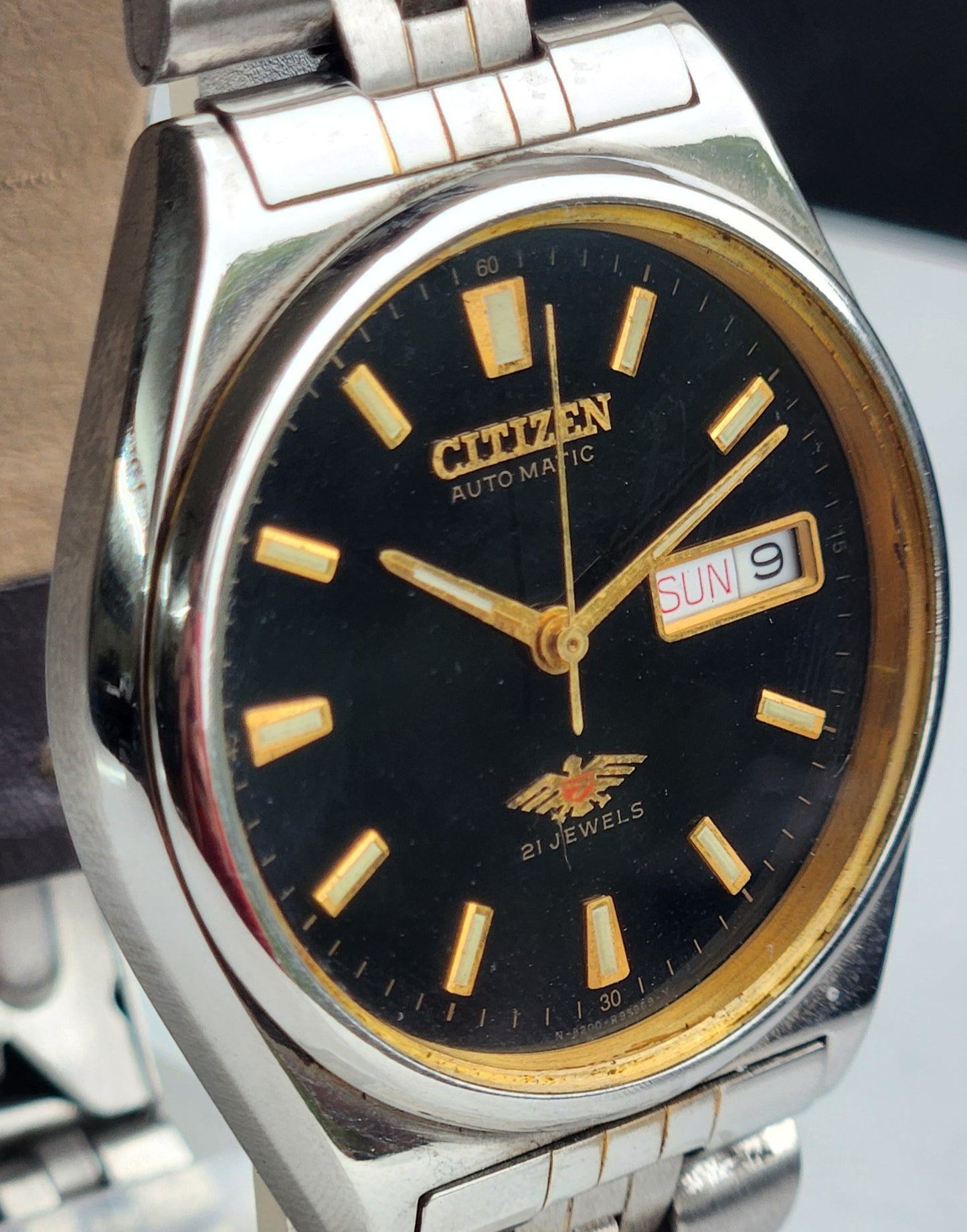 Vintage 1982 Original Citizen Automatic 8200 Black Face 21 Jewels Day-Date Japanese Men's Wrist Watch EG188