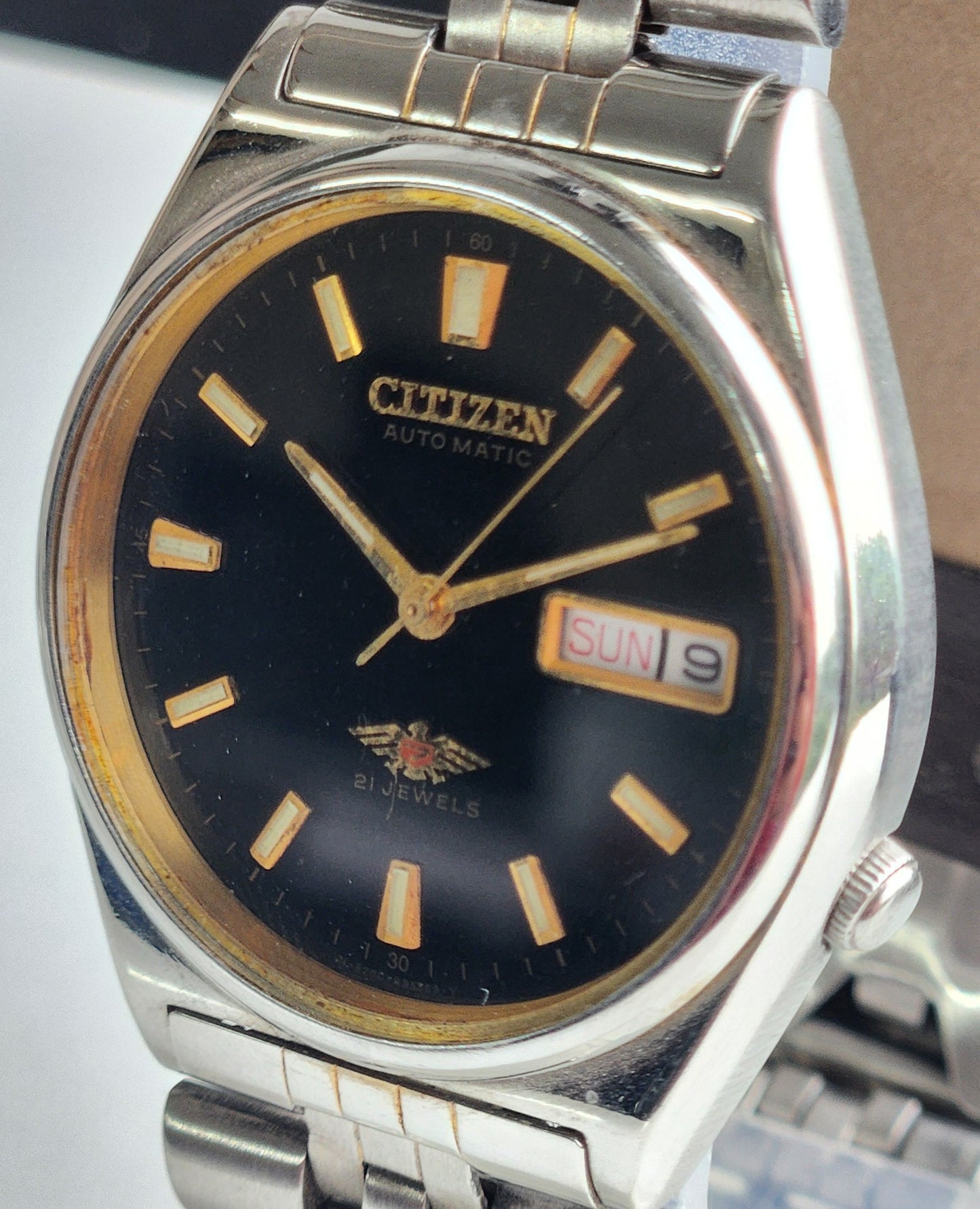 Vintage 1982 Original Citizen Automatic 8200 Black Face 21 Jewels Day-Date Japanese Men's Wrist Watch EG188