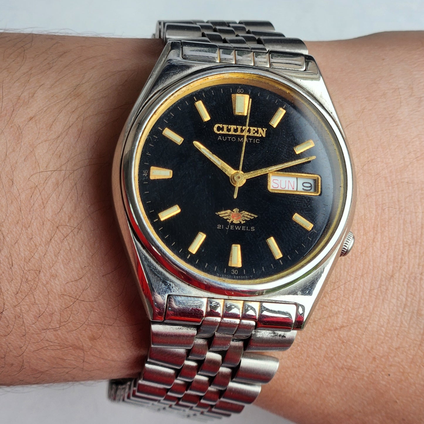 Vintage 1982 Original Citizen Automatic 8200 Black Face 21 Jewels Day-Date Japanese Men's Wrist Watch EG188