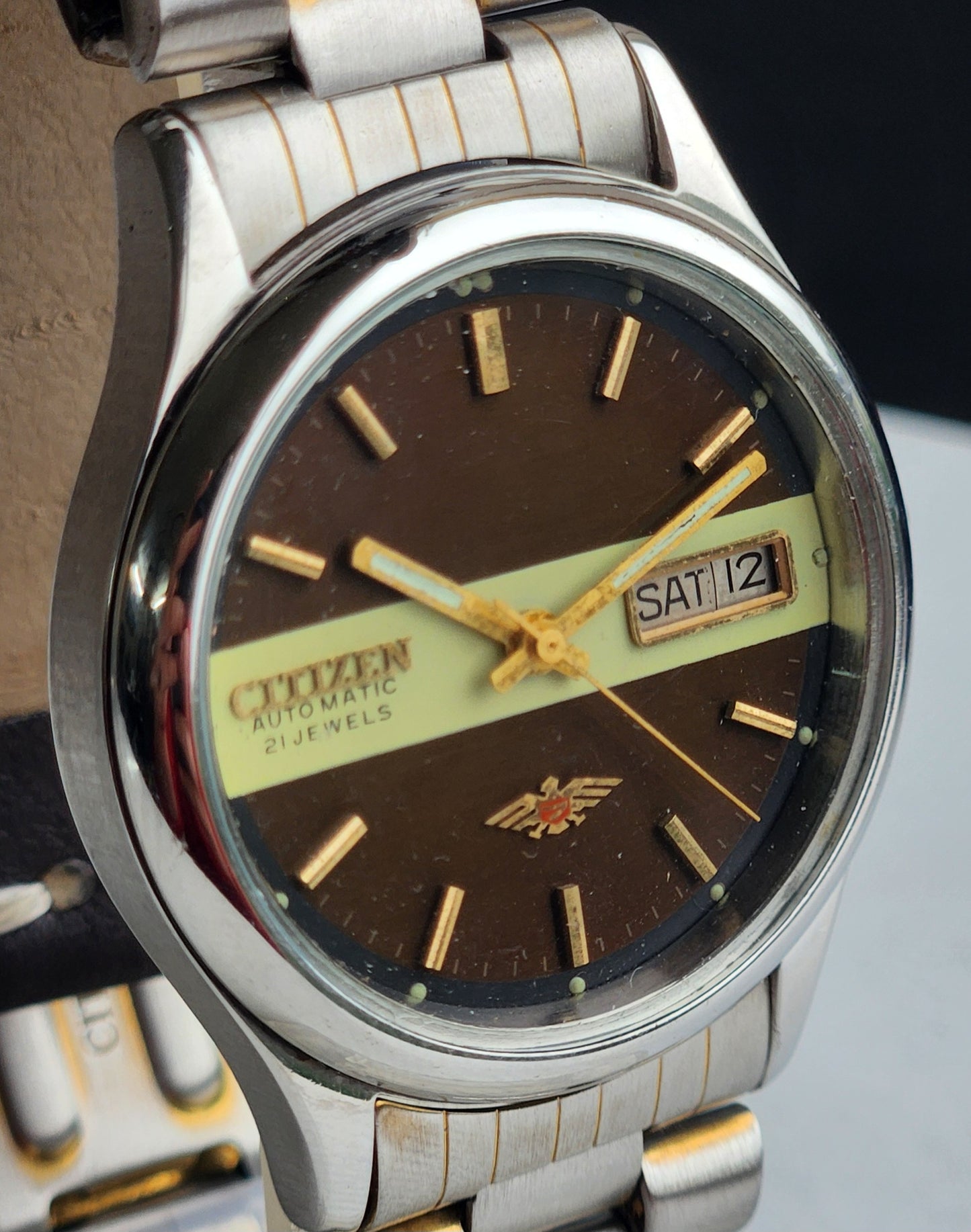 Vintage 1978 Original Citizen Automatic 8200 Black Face 21 Jewels Day-Date Japanese Men's Wrist Watch EG189