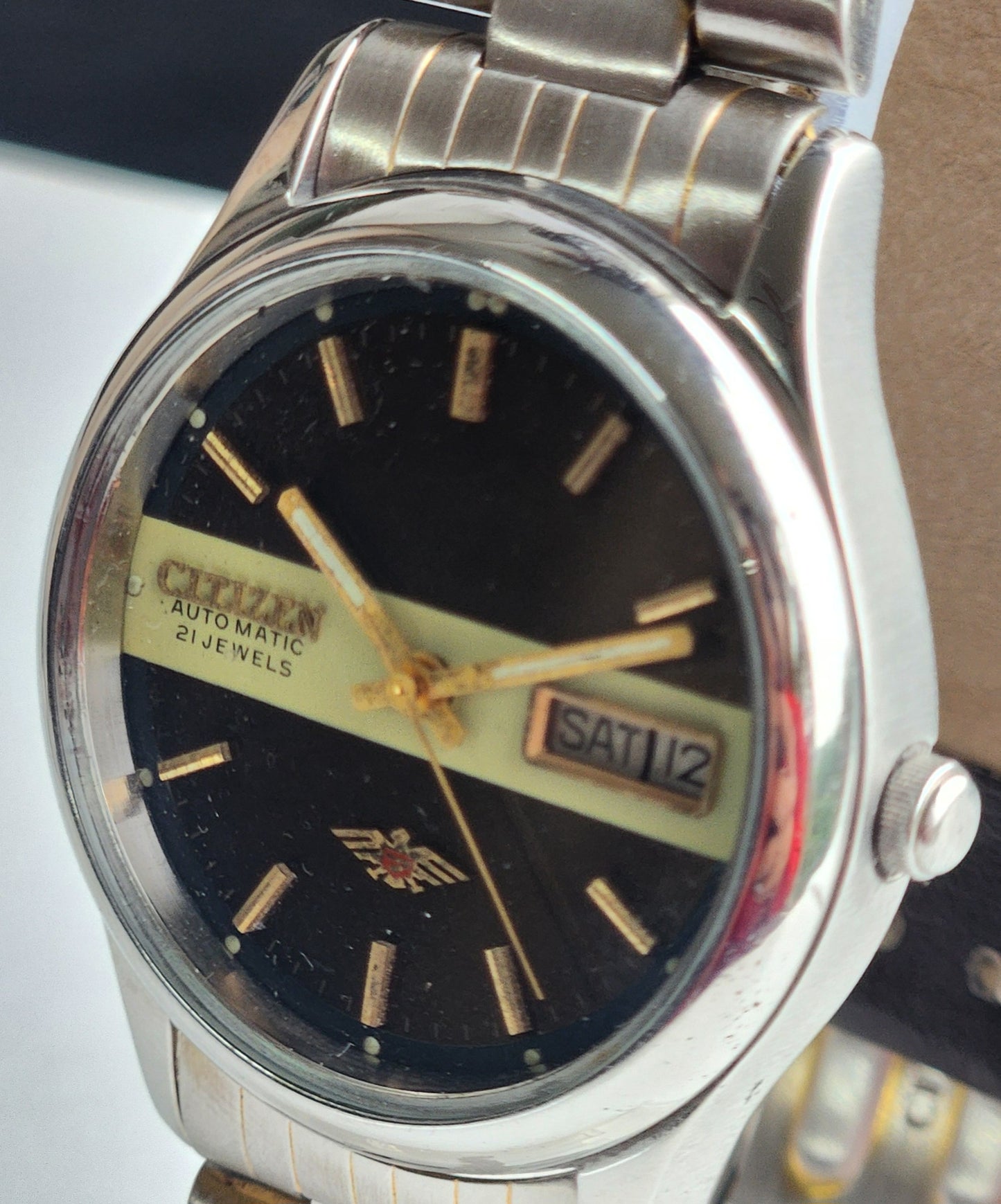 Vintage 1978 Original Citizen Automatic 8200 Black Face 21 Jewels Day-Date Japanese Men's Wrist Watch EG189