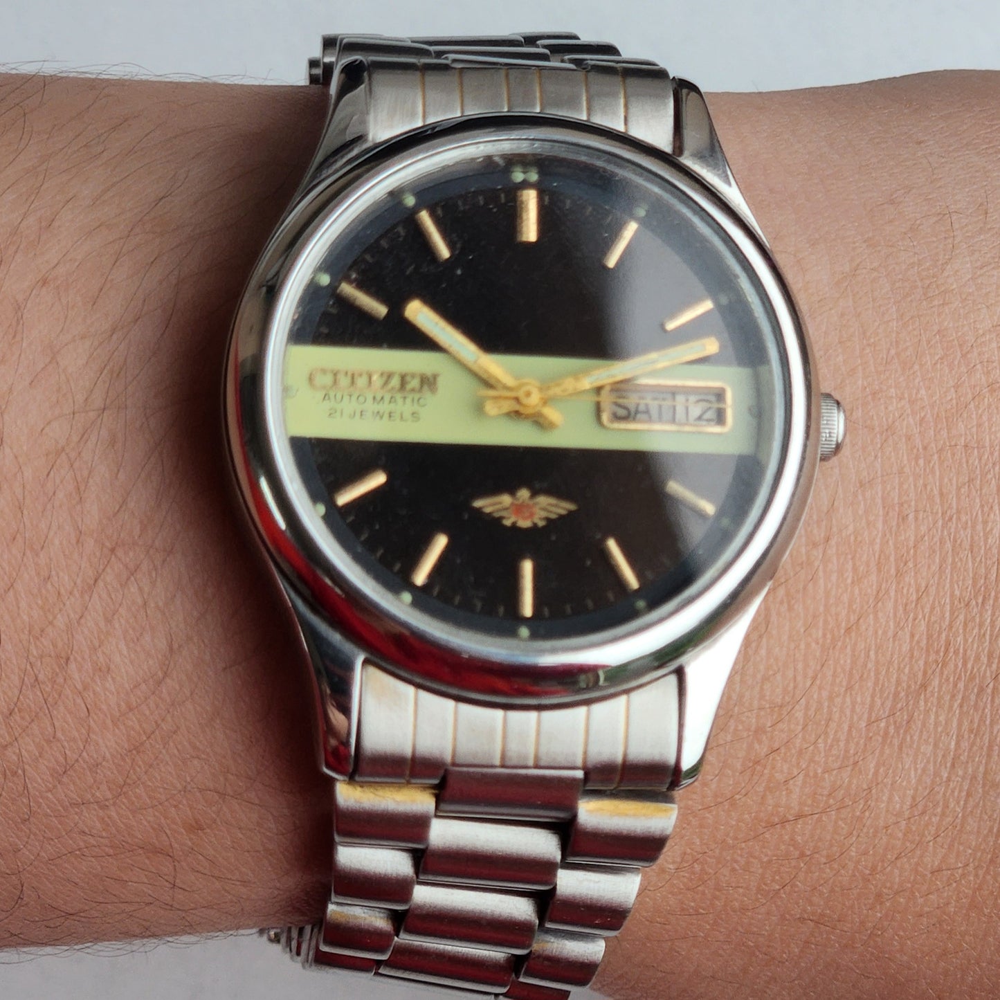 Vintage 1978 Original Citizen Automatic 8200 Black Face 21 Jewels Day-Date Japanese Men's Wrist Watch EG189