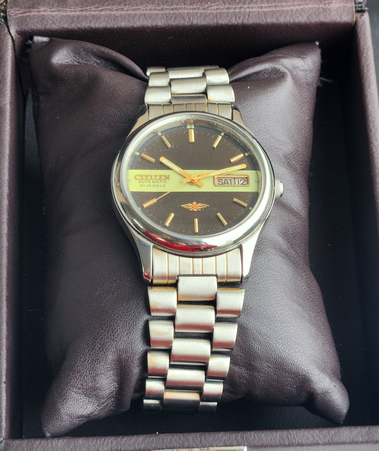 Vintage 1978 Original Citizen Automatic 8200 Black Face 21 Jewels Day-Date Japanese Men's Wrist Watch EG189