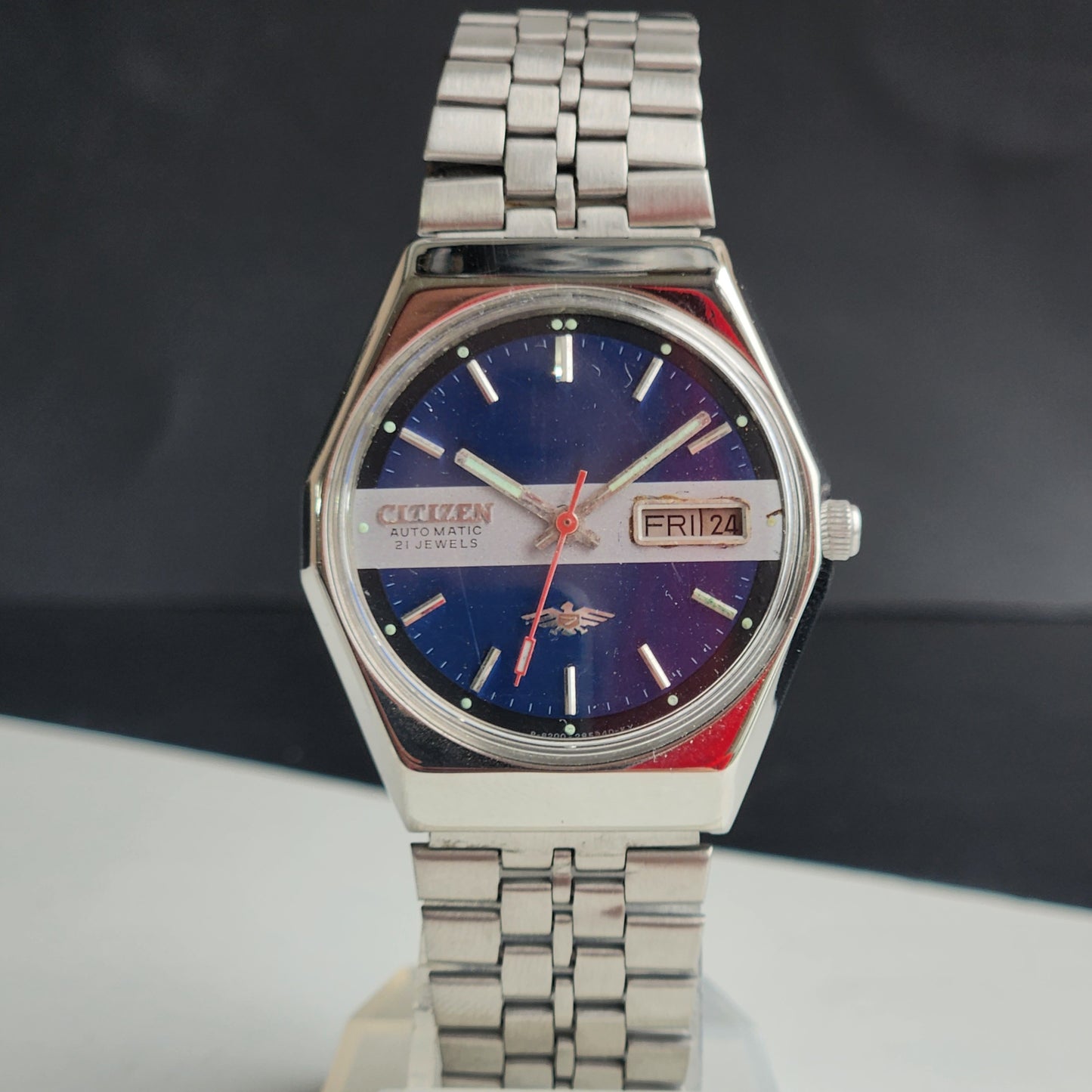 Vintage 1976 Original Citizen Automatic 8200 Blue Face 21 Jewels Day-Date Japanese Men's Wrist Watch EG194
