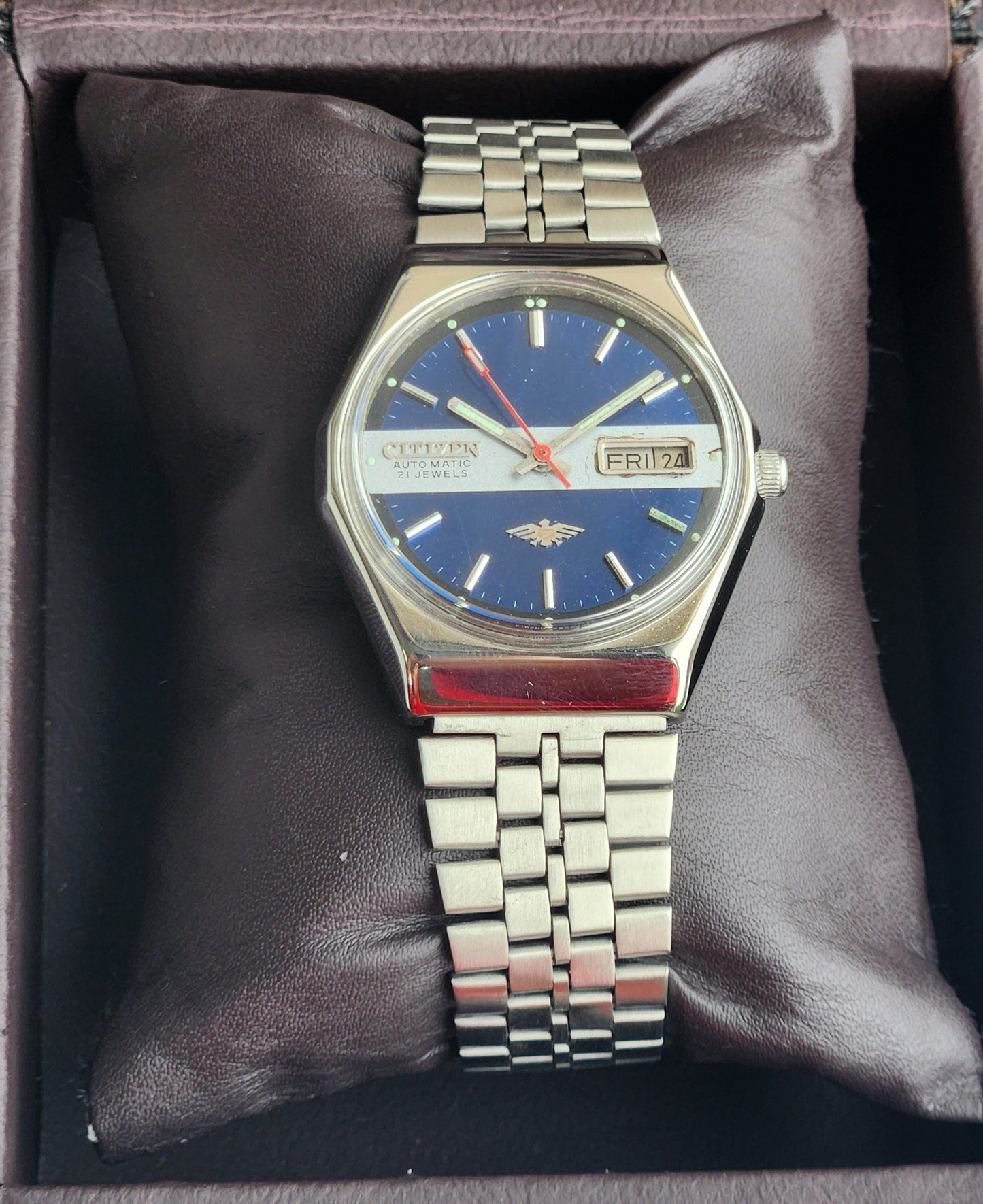 Vintage 1976 Original Citizen Automatic 8200 Blue Face 21 Jewels Day-Date Japanese Men's Wrist Watch EG194