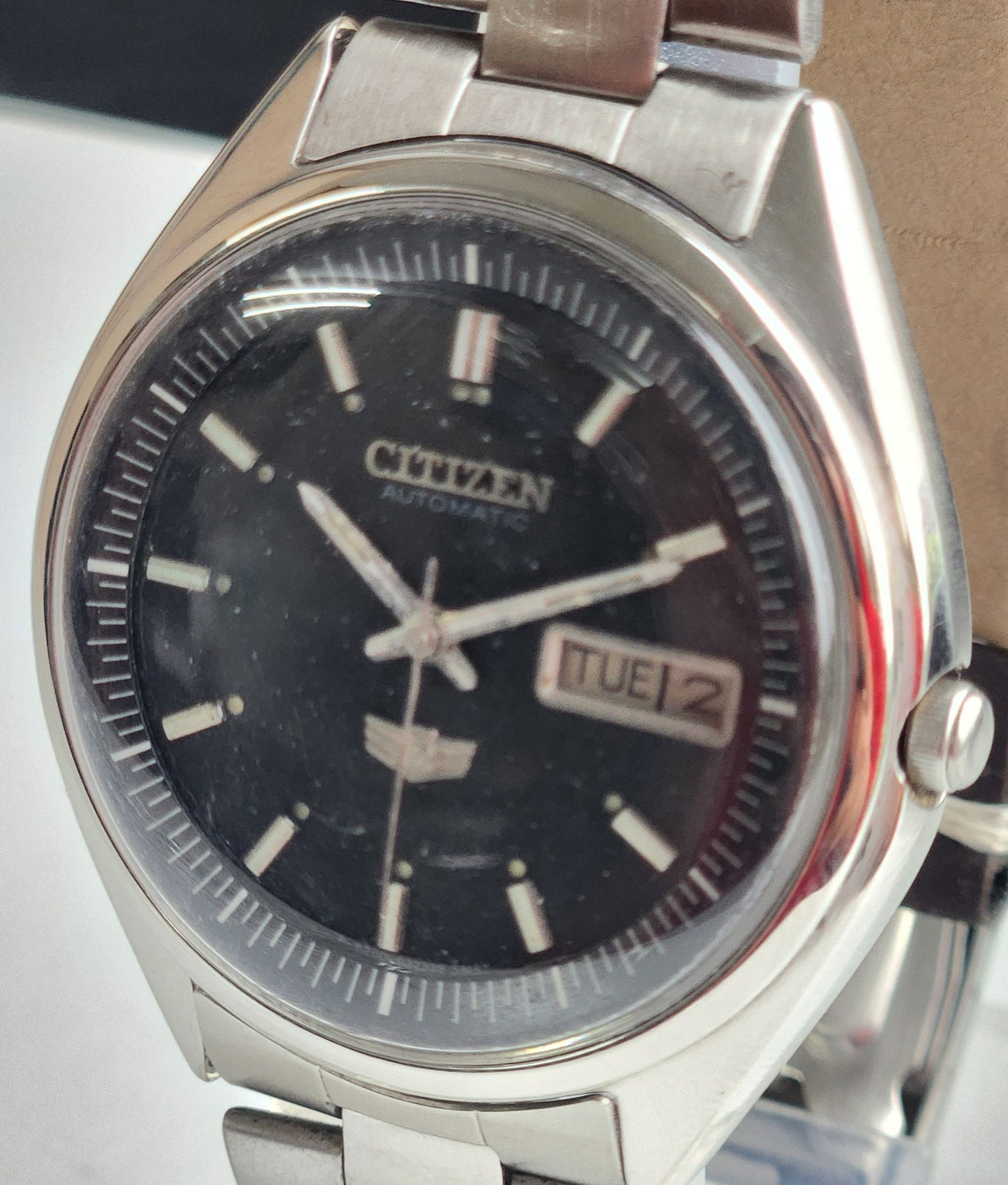 Vintage 1981 Original Citizen Automatic 8200 Black Face 21 Jewels Day-Date Japanese Men's Wrist Watch EG196