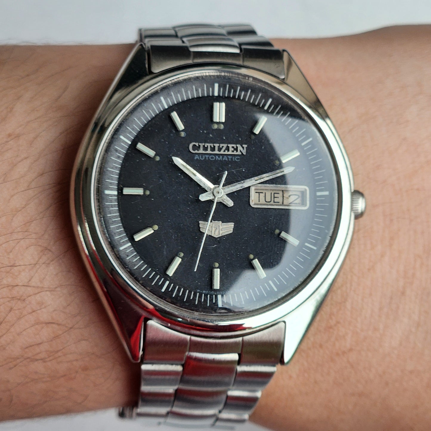 Vintage 1981 Original Citizen Automatic 8200 Black Face 21 Jewels Day-Date Japanese Men's Wrist Watch EG196