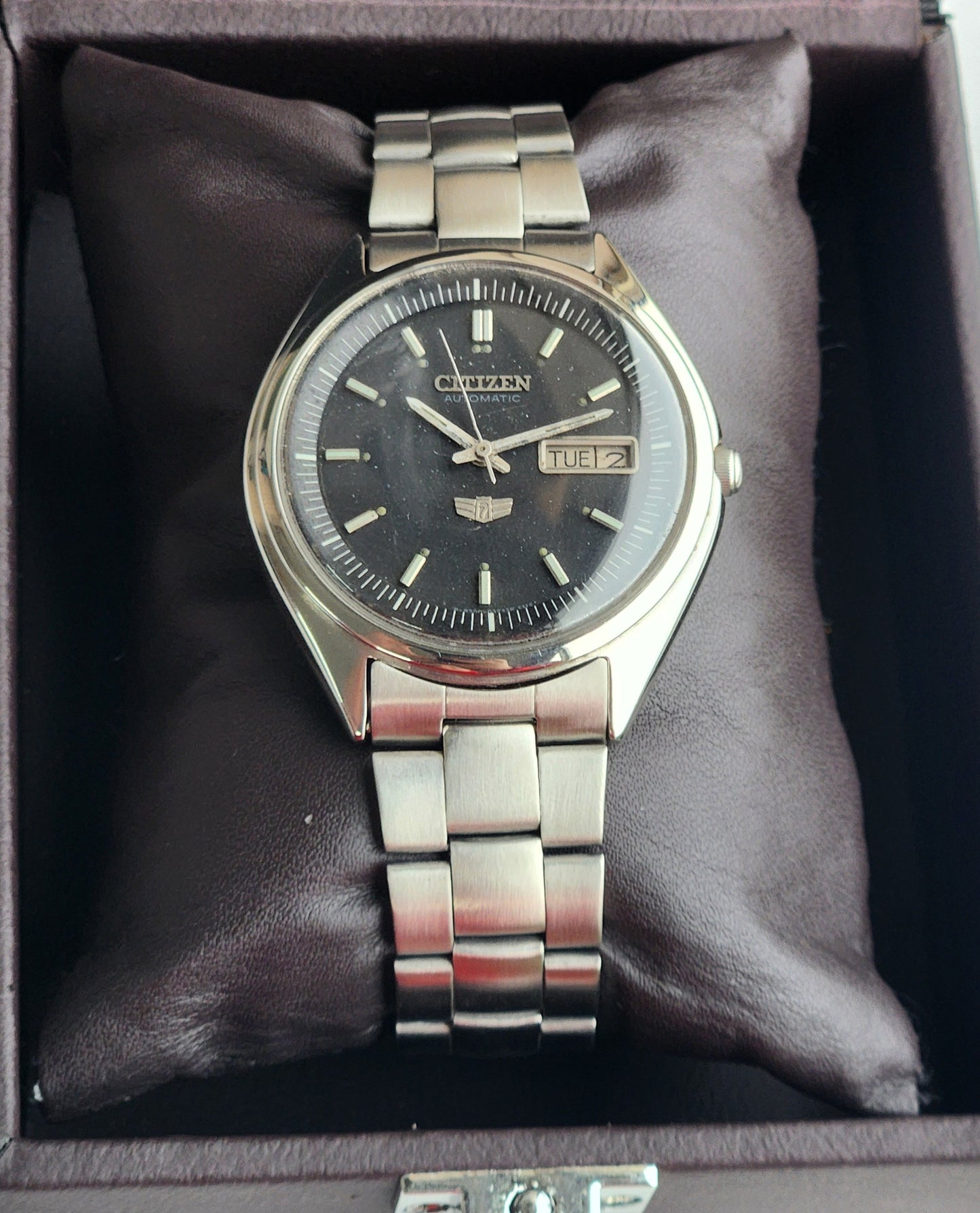 Vintage 1981 Original Citizen Automatic 8200 Black Face 21 Jewels Day-Date Japanese Men's Wrist Watch EG196