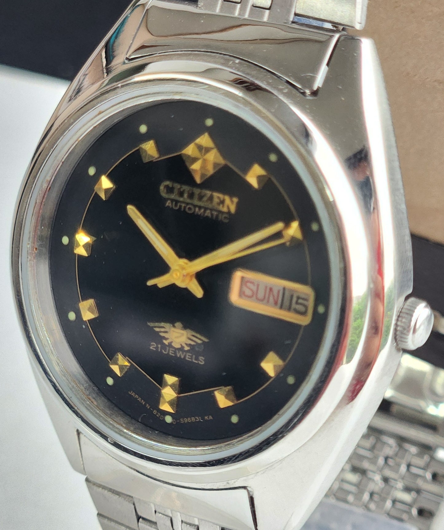 Vintage 1976 Original Citizen Automatic 8200 Black Face 21 Jewels Day-Date Japanese Men's Wrist Watch EG197