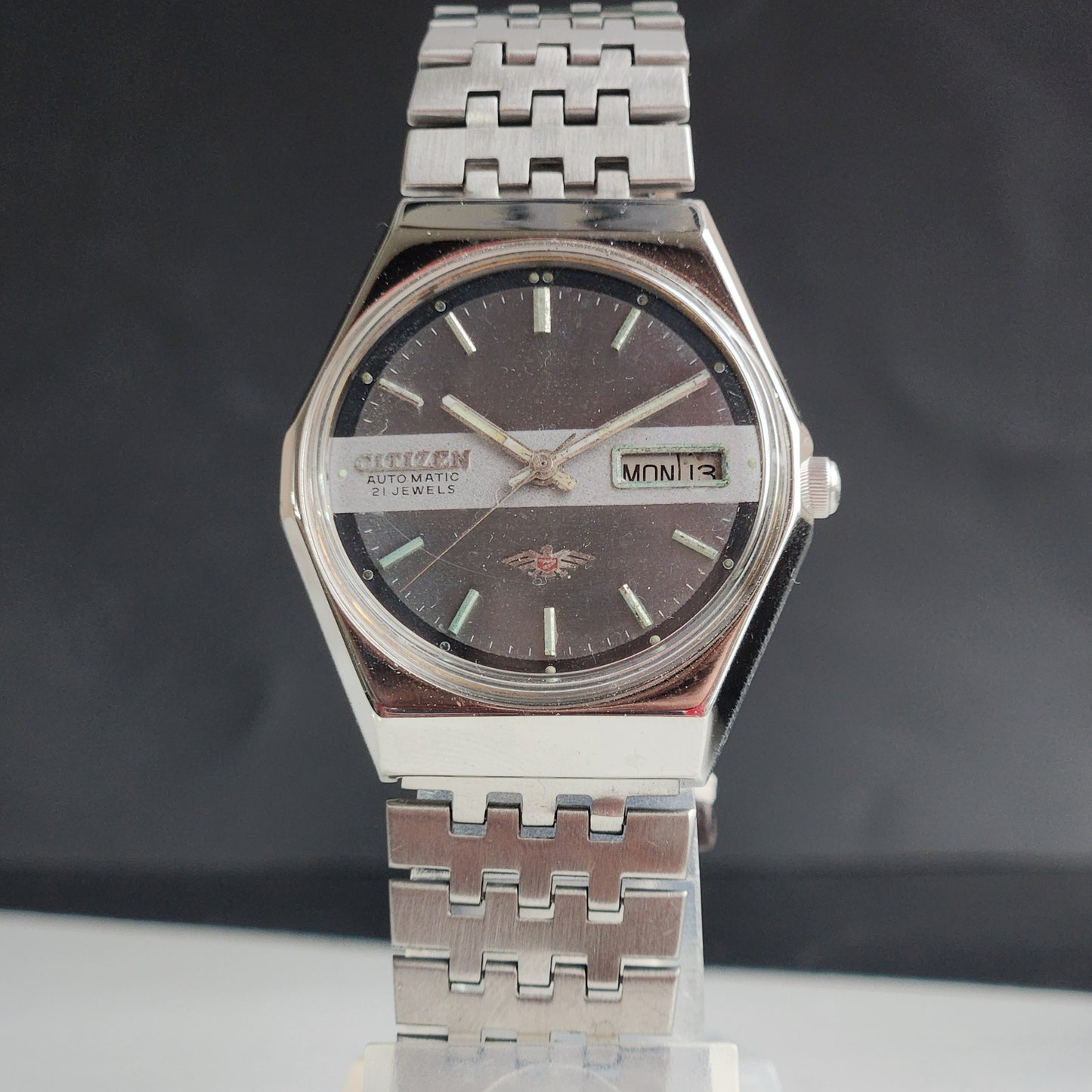 Vintage 1978 Original Citizen Automatic 8200 Grey Face 21 Jewels Day-Date Japanese Men's Wrist Watch EG198