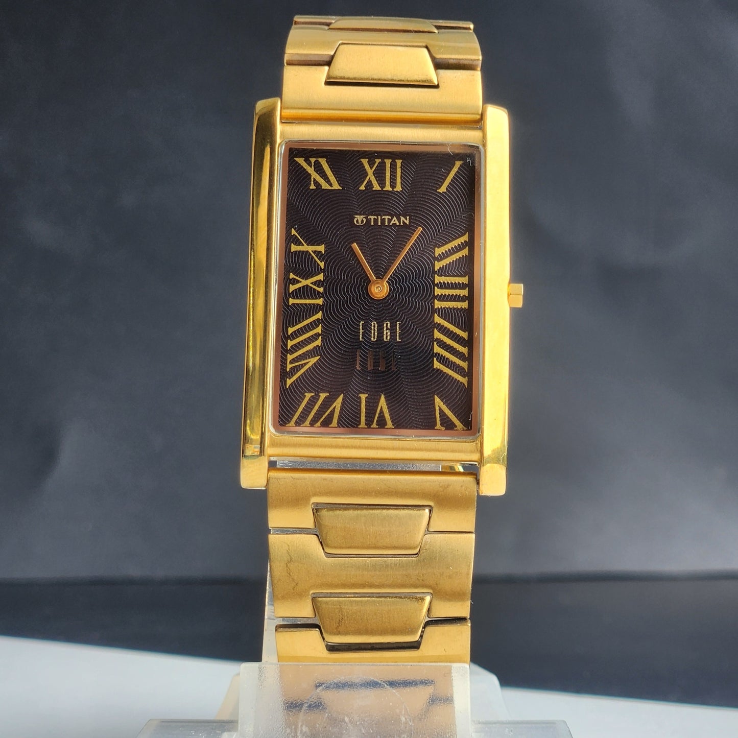 Original TITAN EDGE 1514YAA Rectangular Black Face 28MM Case Men's Watch H65