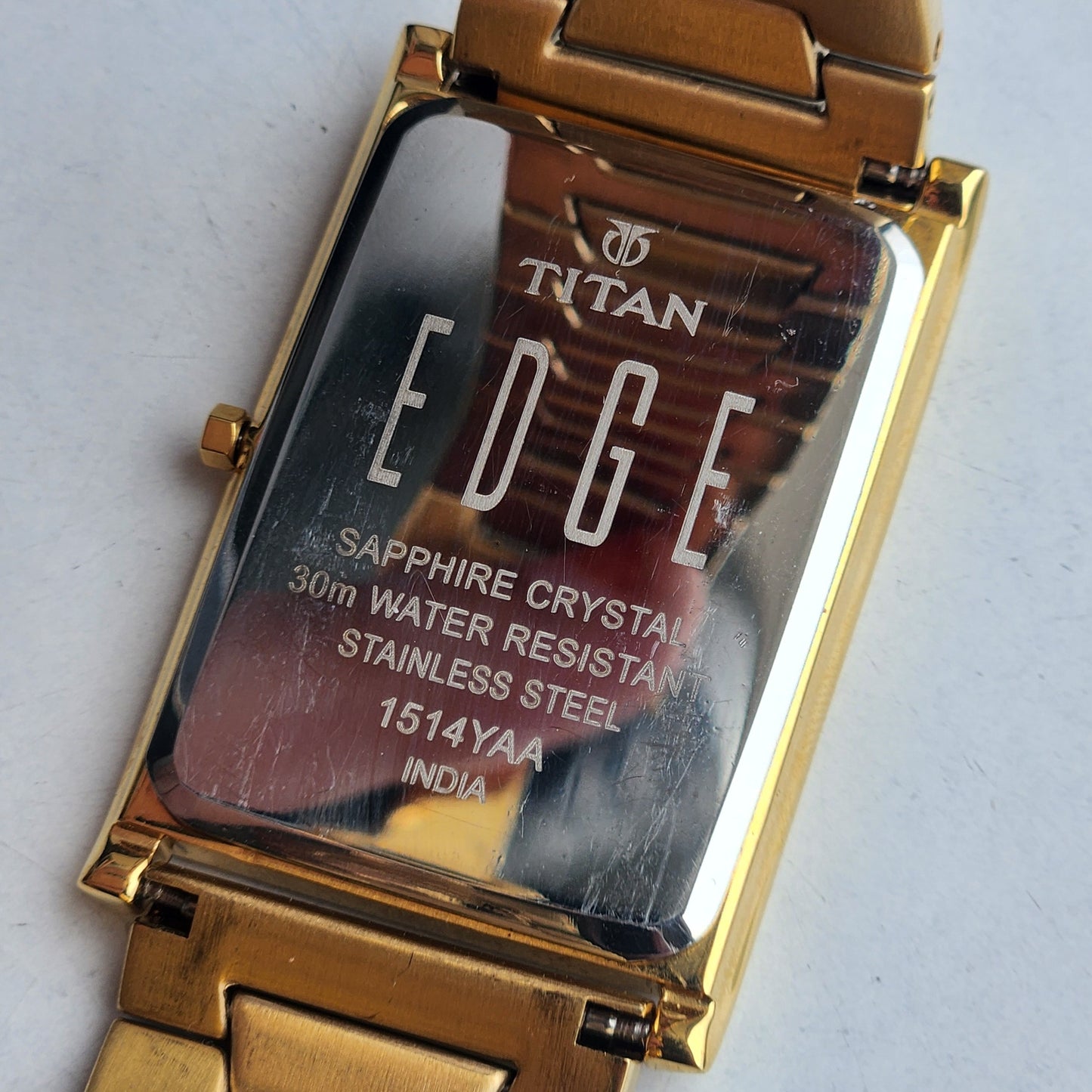 Original TITAN EDGE 1514YAA Rectangular Black Face 28MM Case Men's Watch H65