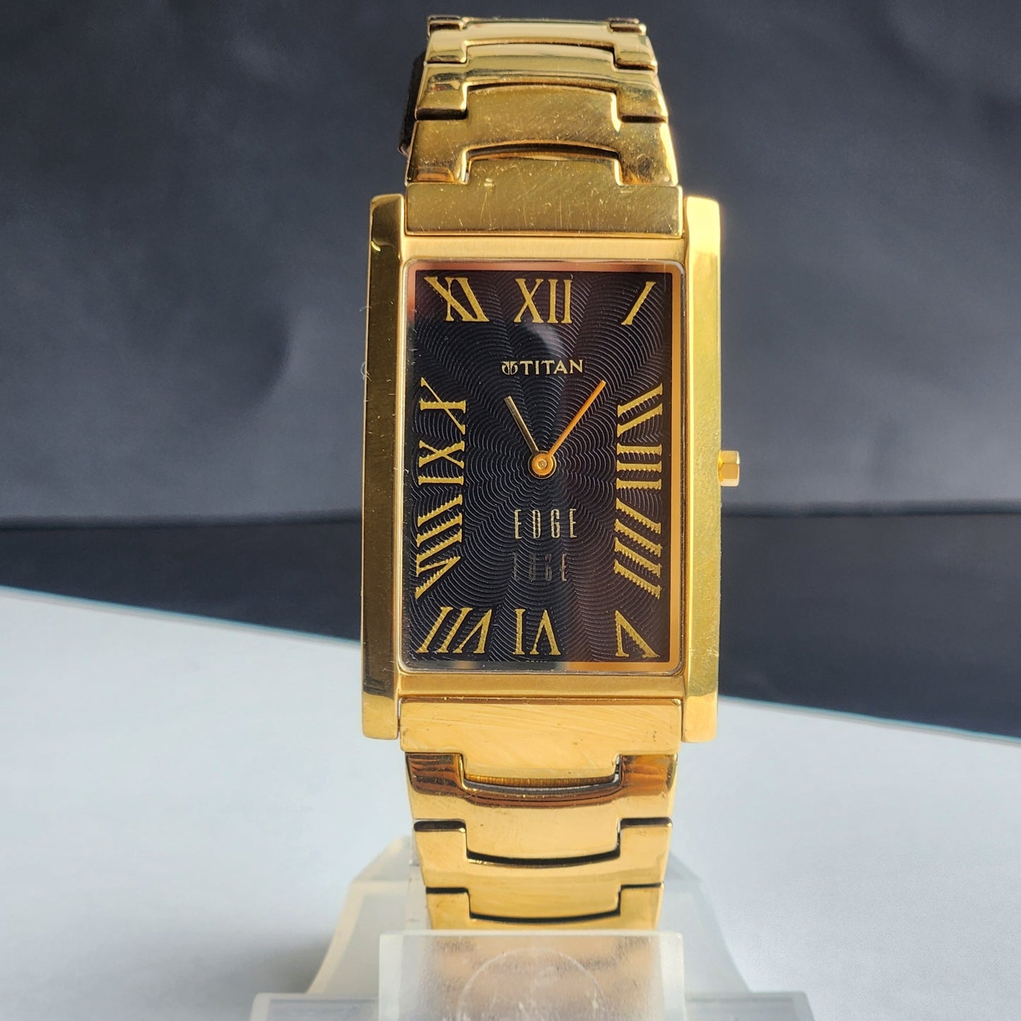 Original TITAN EDGE 1514YAA Rectangular Black Face 28MM Case Men's Watch H66