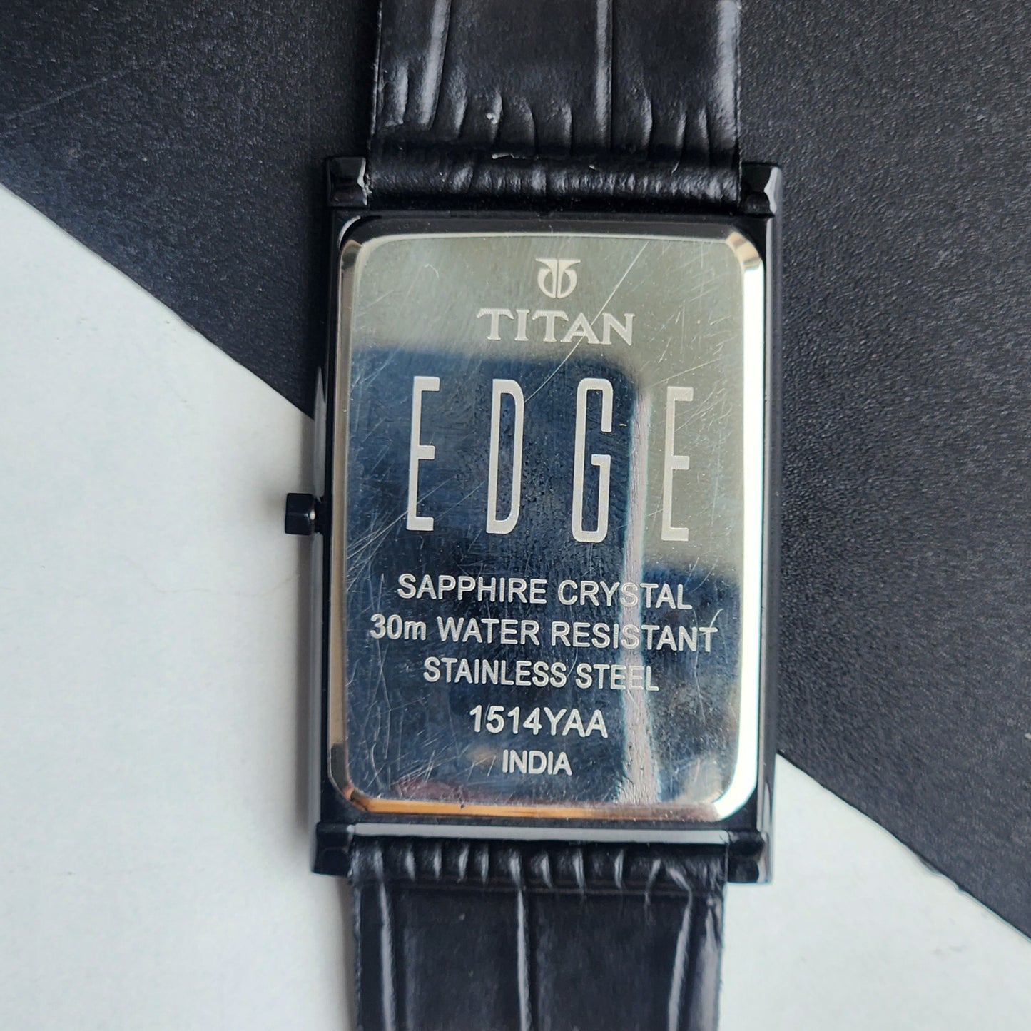 Original TITAN EDGE 151AYAA Rectangular Black Face 28MM Case Men's Watch H73