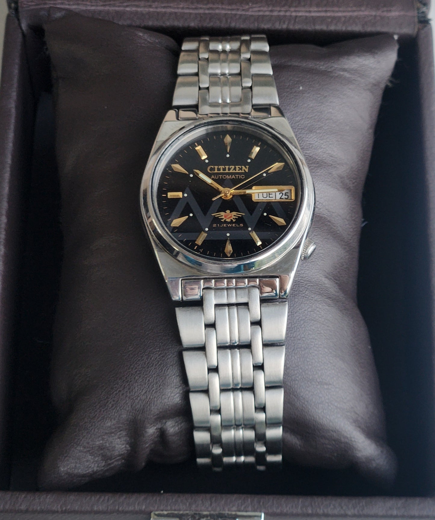 Vintage 1983 Original Citizen Automatic 8200 Black Face 21 Jewels Day-Date Japanese Men's Wrist Watch EA03