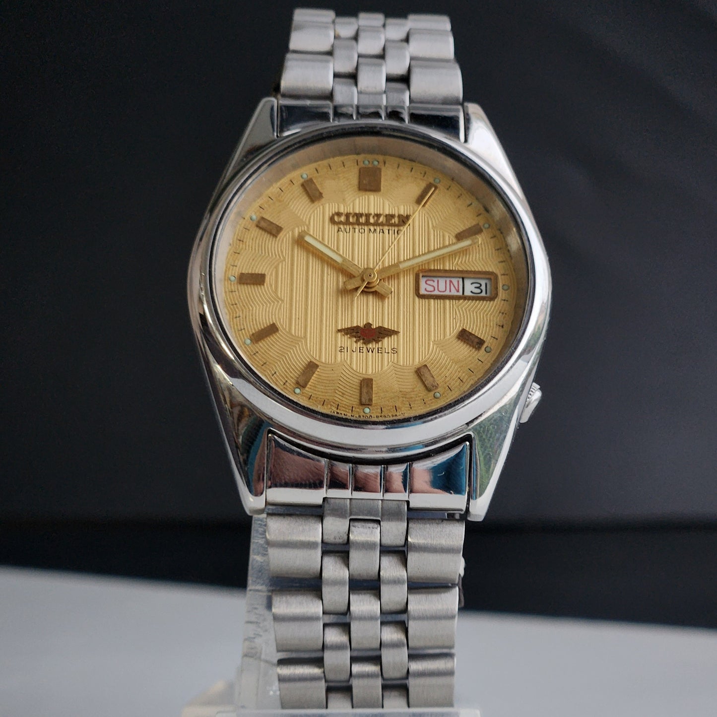 Vintage 1978 Original Citizen Automatic 8200 Golden Face 21 Jewels Day-Date Japanese Men's Wrist Watch EA12
