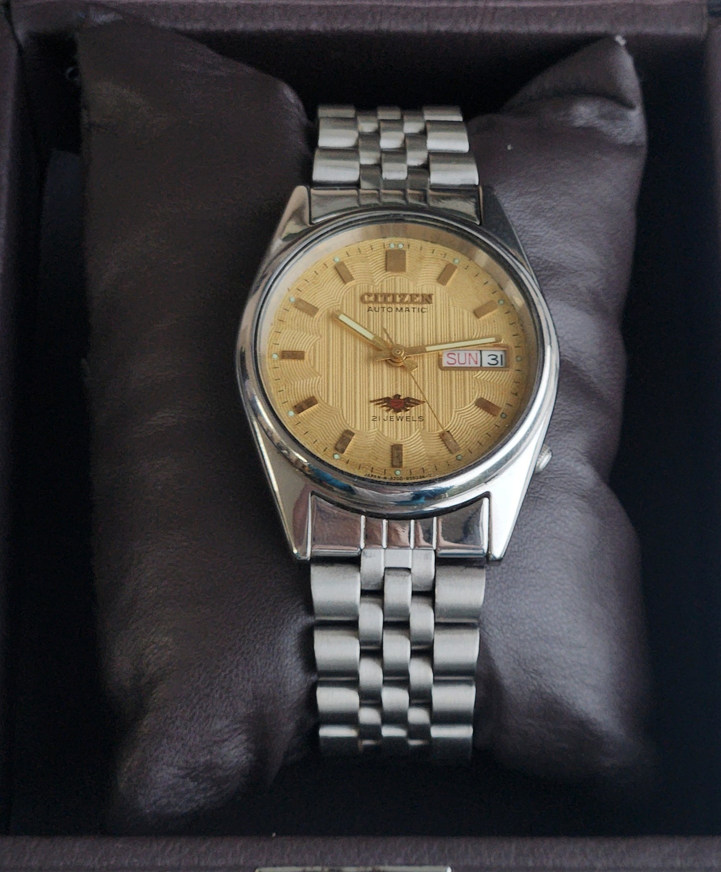 Vintage 1978 Original Citizen Automatic 8200 Golden Face 21 Jewels Day-Date Japanese Men's Wrist Watch EA12