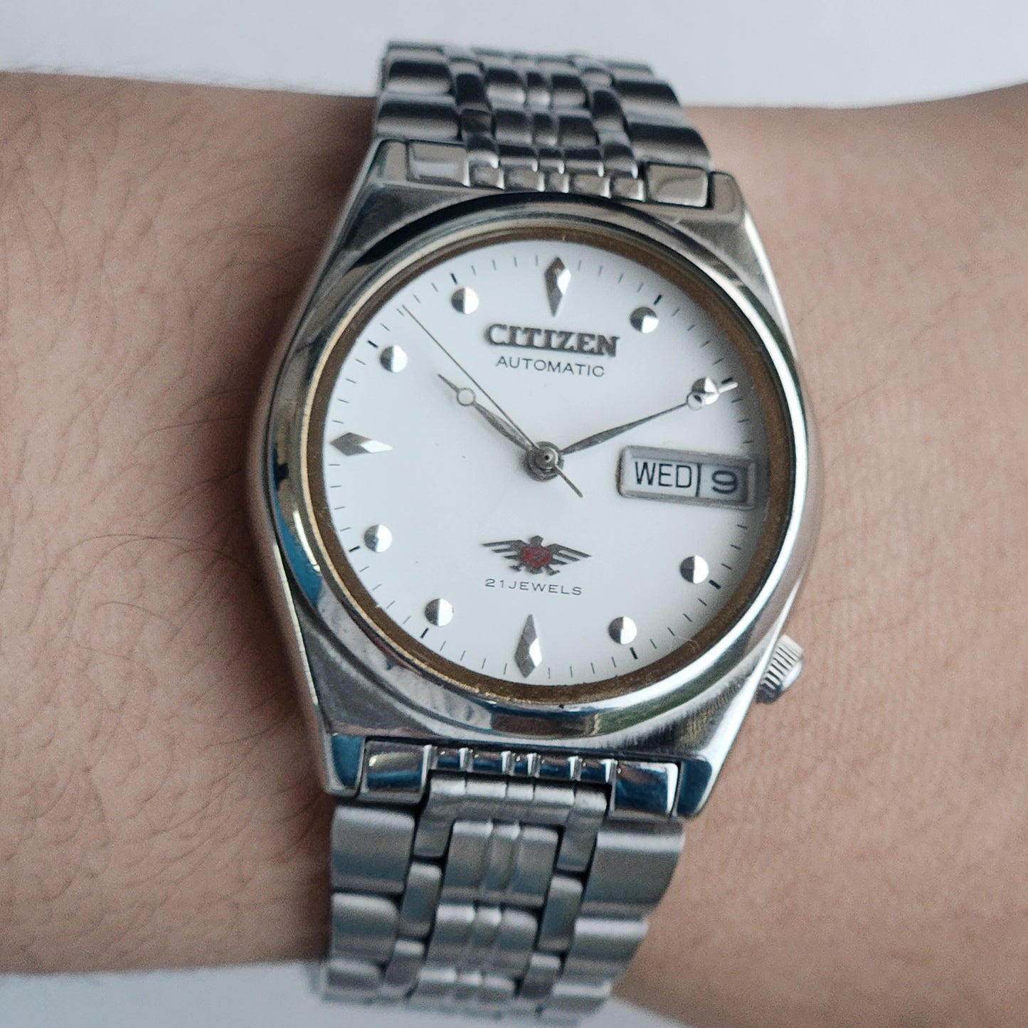 Vintage 1976 Original Citizen Automatic 8200 White Face 21 Jewels Day-Date Japanese Men's Wrist Watch EA14