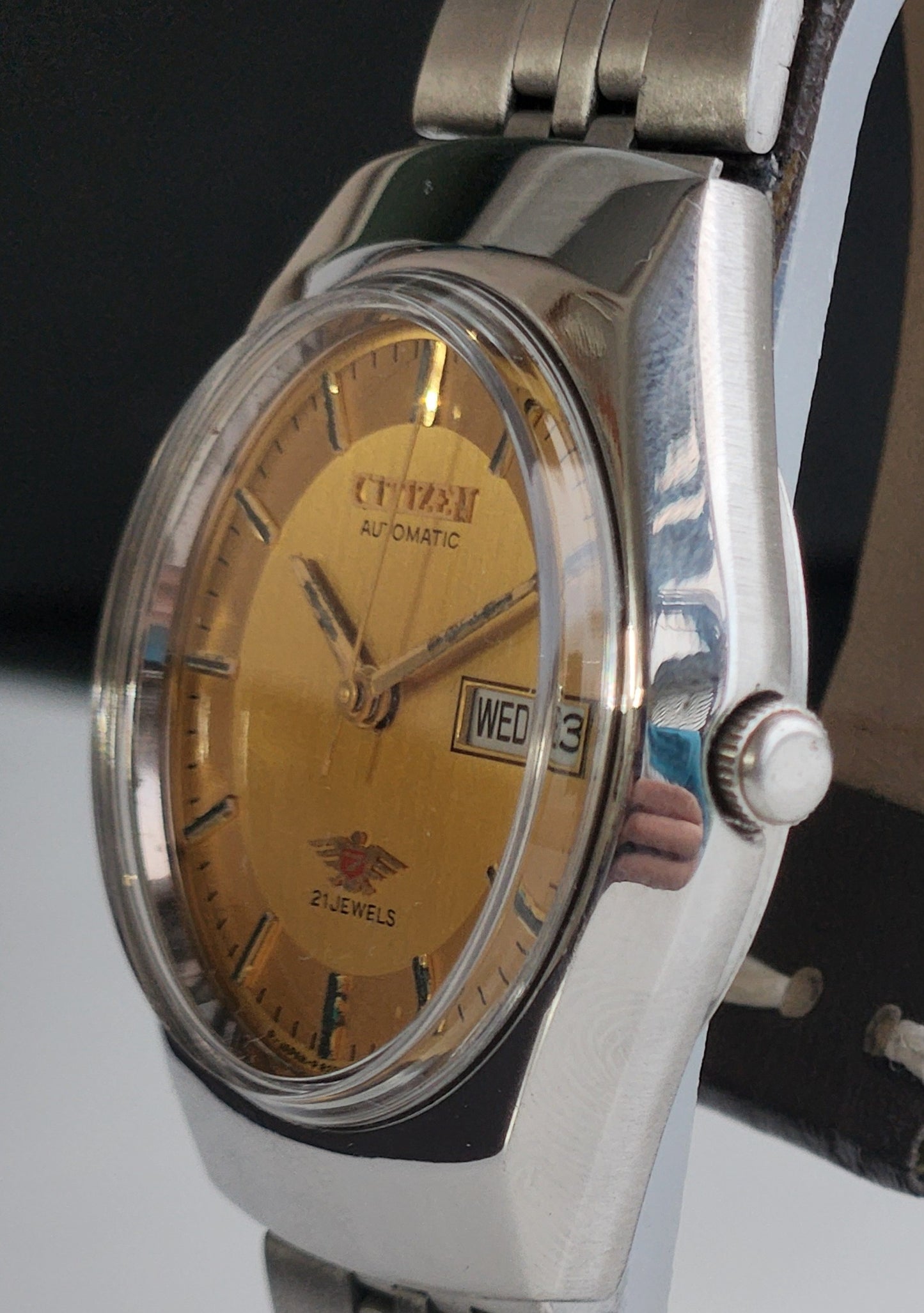 Vintage 1974 Original Citizen Automatic 8200 Golden Face 21 Jewels Day-Date Japanese Men's Wrist Watch EA15