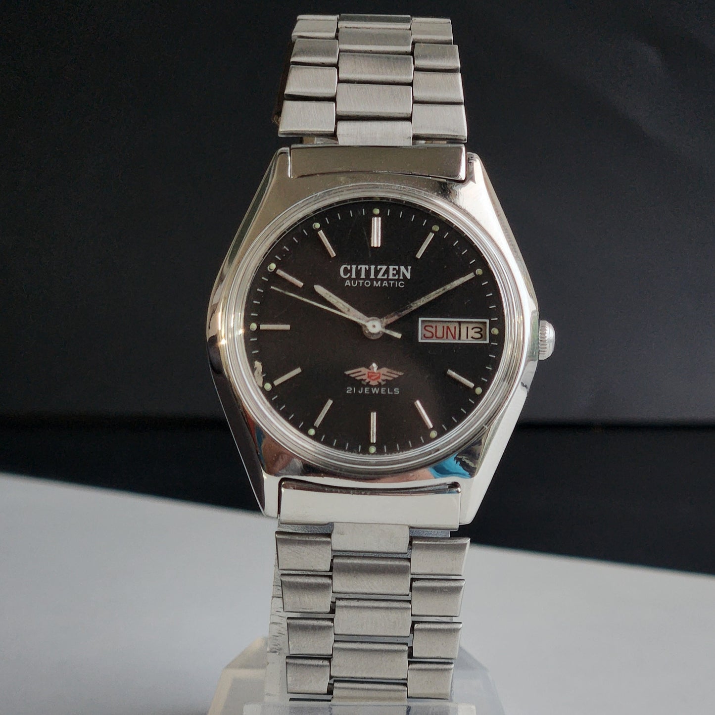 Vintage 1978 Original Citizen Automatic 8200 Black Face 21 Jewels Day-Date Japanese Men's Wrist Watch EA16