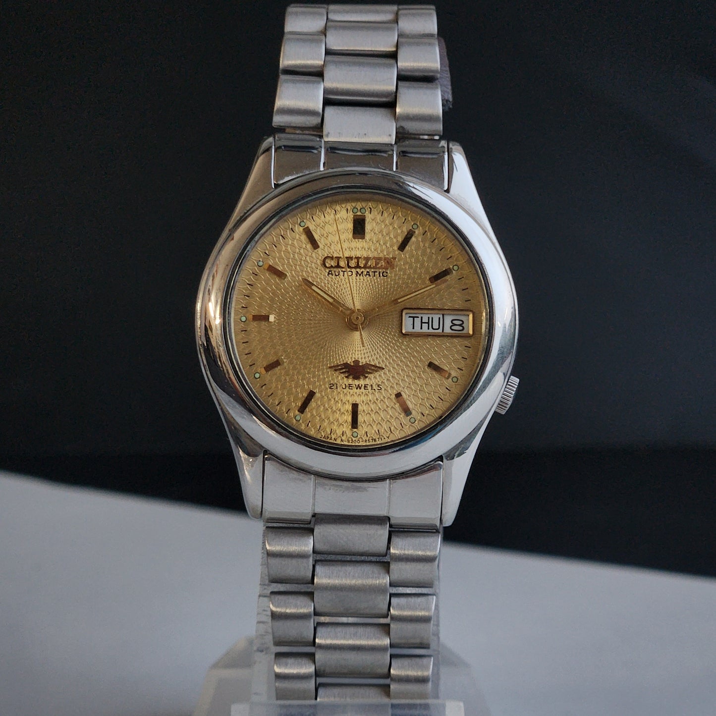 Vintage 1978 Original Citizen Automatic 8200 Golden Face 21 Jewels Day-Date Japanese Men's Wrist Watch EA19