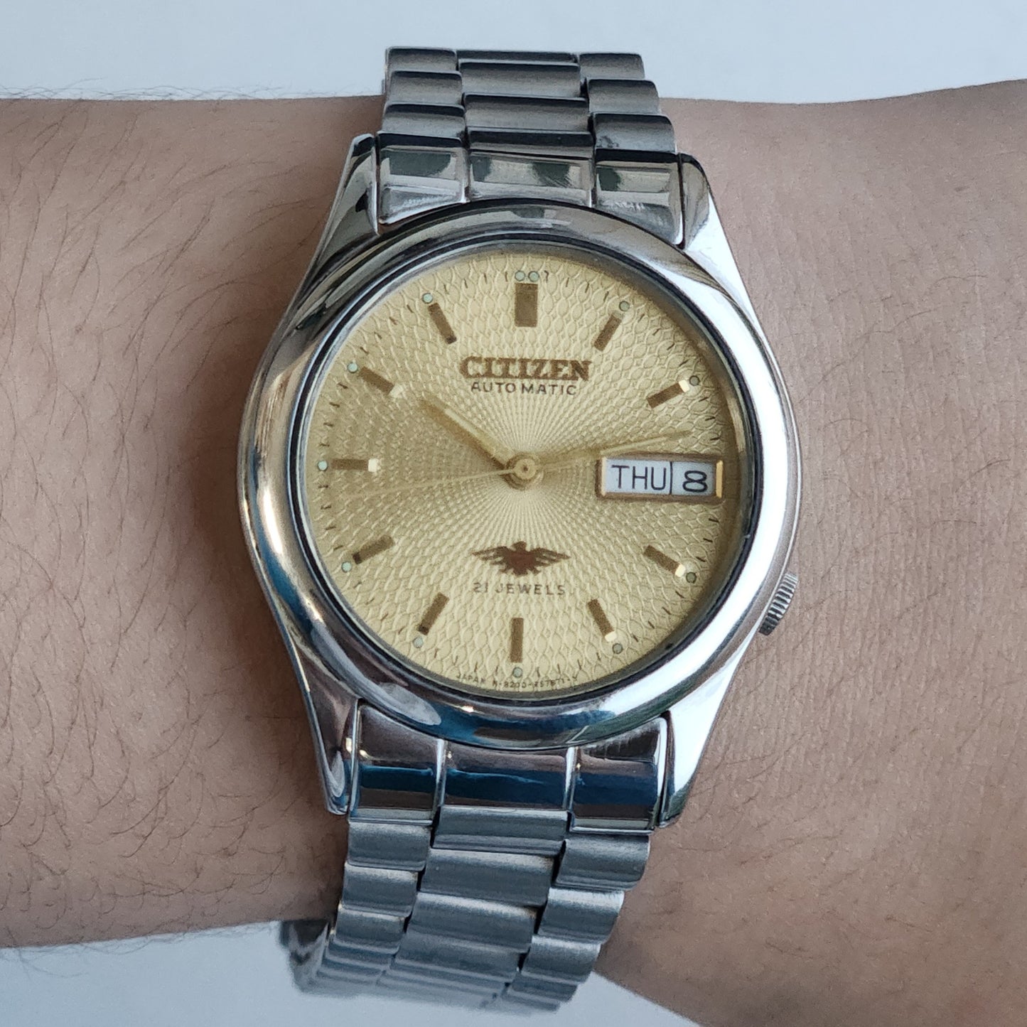 Vintage 1978 Original Citizen Automatic 8200 Golden Face 21 Jewels Day-Date Japanese Men's Wrist Watch EA19