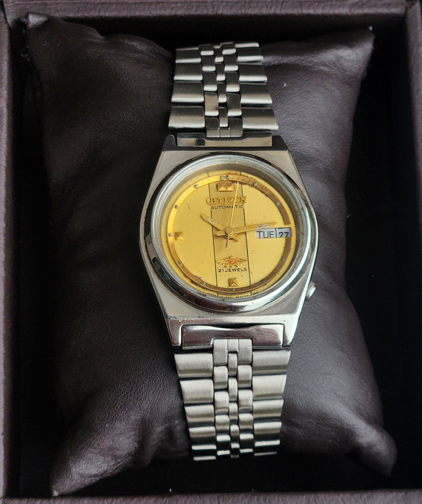 Vintage 1981 Original Citizen Automatic 8200 Golden Face 21 Jewels Day-Date Japanese Men's Wrist Watch EA21