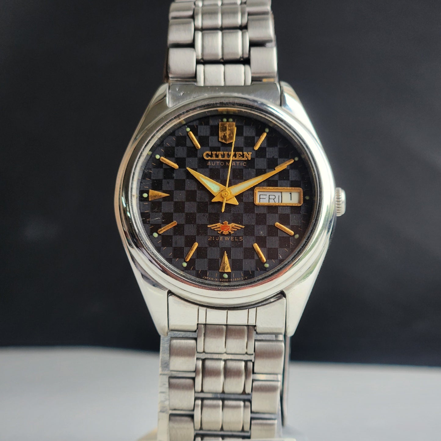 Vintage 1978 Original Citizen Automatic 8200 Black Face 21 Jewels Day-Date Japanese Men's Wrist Watch EA31