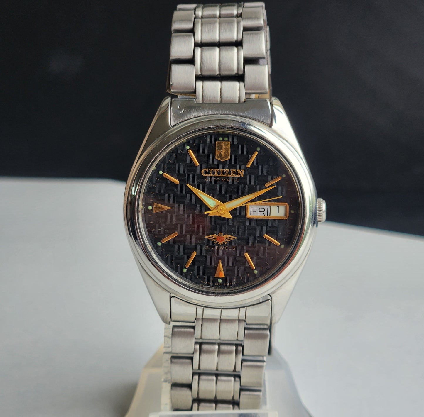 Vintage 1978 Original Citizen Automatic 8200 Black Face 21 Jewels Day-Date Japanese Men's Wrist Watch EA31