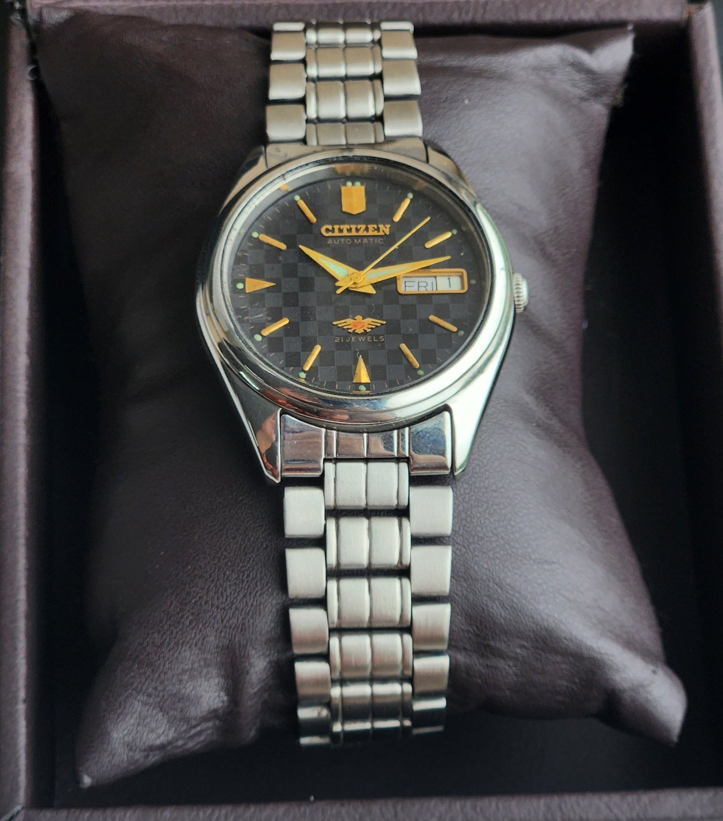Vintage 1978 Original Citizen Automatic 8200 Black Face 21 Jewels Day-Date Japanese Men's Wrist Watch EA31