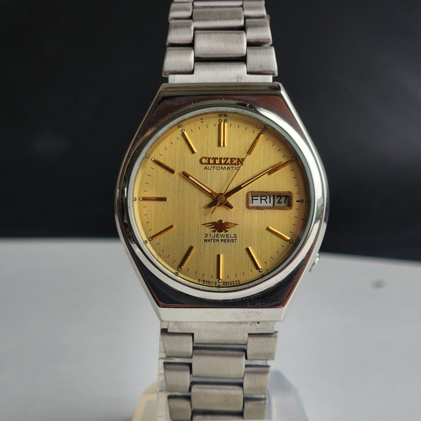 Vintage 1980 Original Citizen Automatic 8200 Golden Face 21 Jewels Day-Date Japanese Men's Wrist Watch EA37