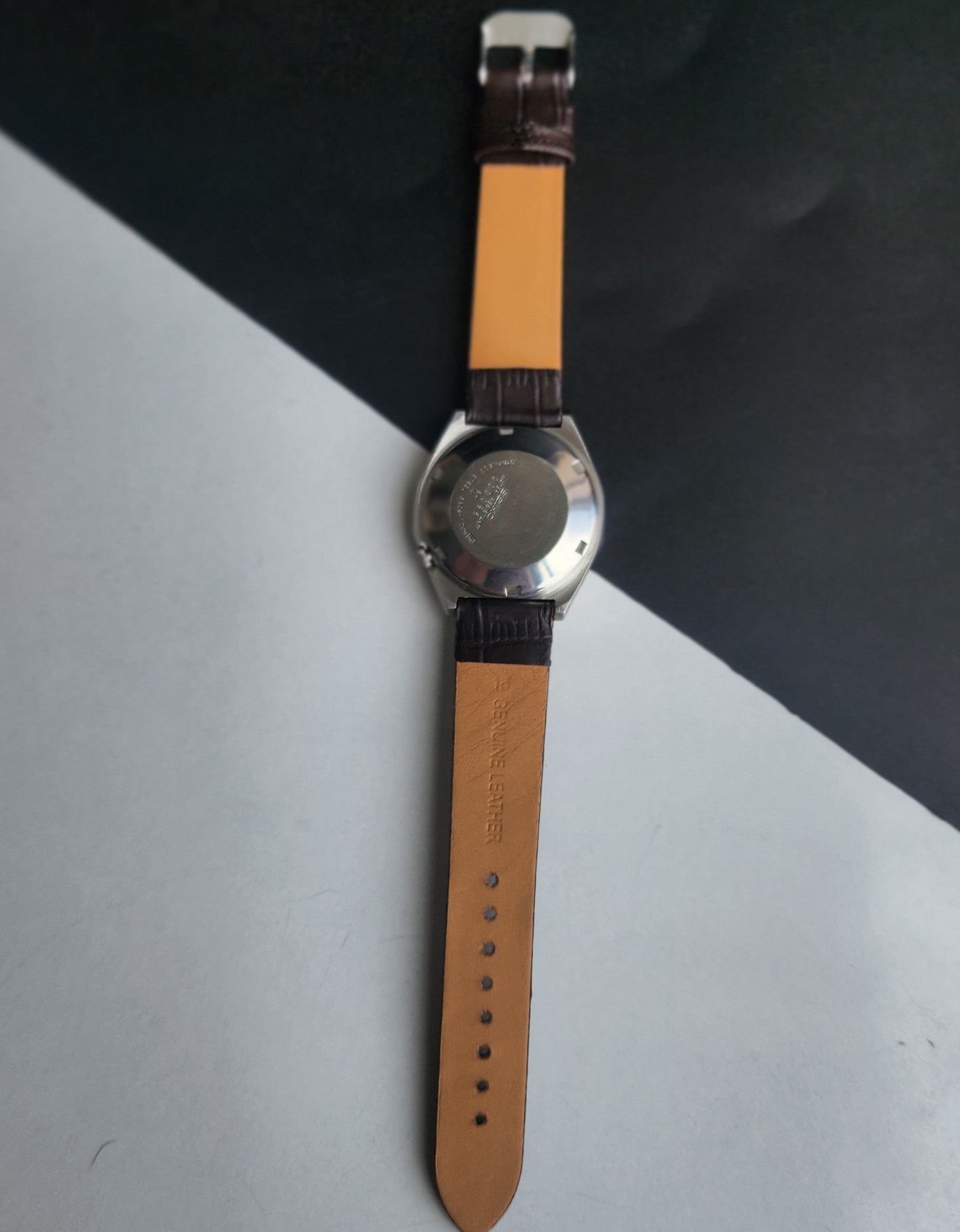 Vintage 1992 Original Seiko 5 Automatic 6309-720B Grey Face 17 Jewels Brown Leather Strap Day-Date Japanese Men's Wrist Watch EG198