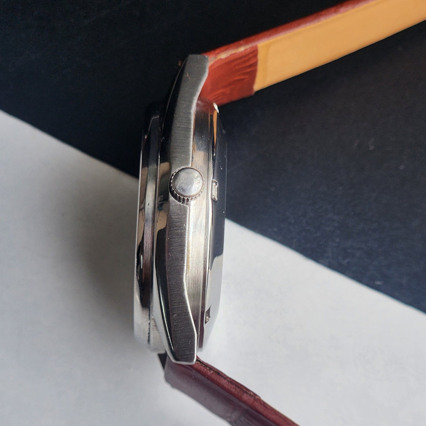 Vintage 1999 Original Seiko 5 Automatic 6309-6240 Grey Face 17 Jewels Tan Leather Strap Day-Date Japanese Men's Wrist Watch EG208