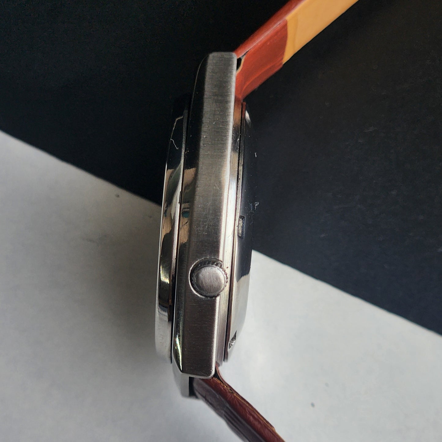 Vintage 1991 Original Seiko 5 Automatic 6309-8690 Grey Face 17 Jewels Tan Leather Strap Day-Date Japanese Men's Wrist Watch EG210