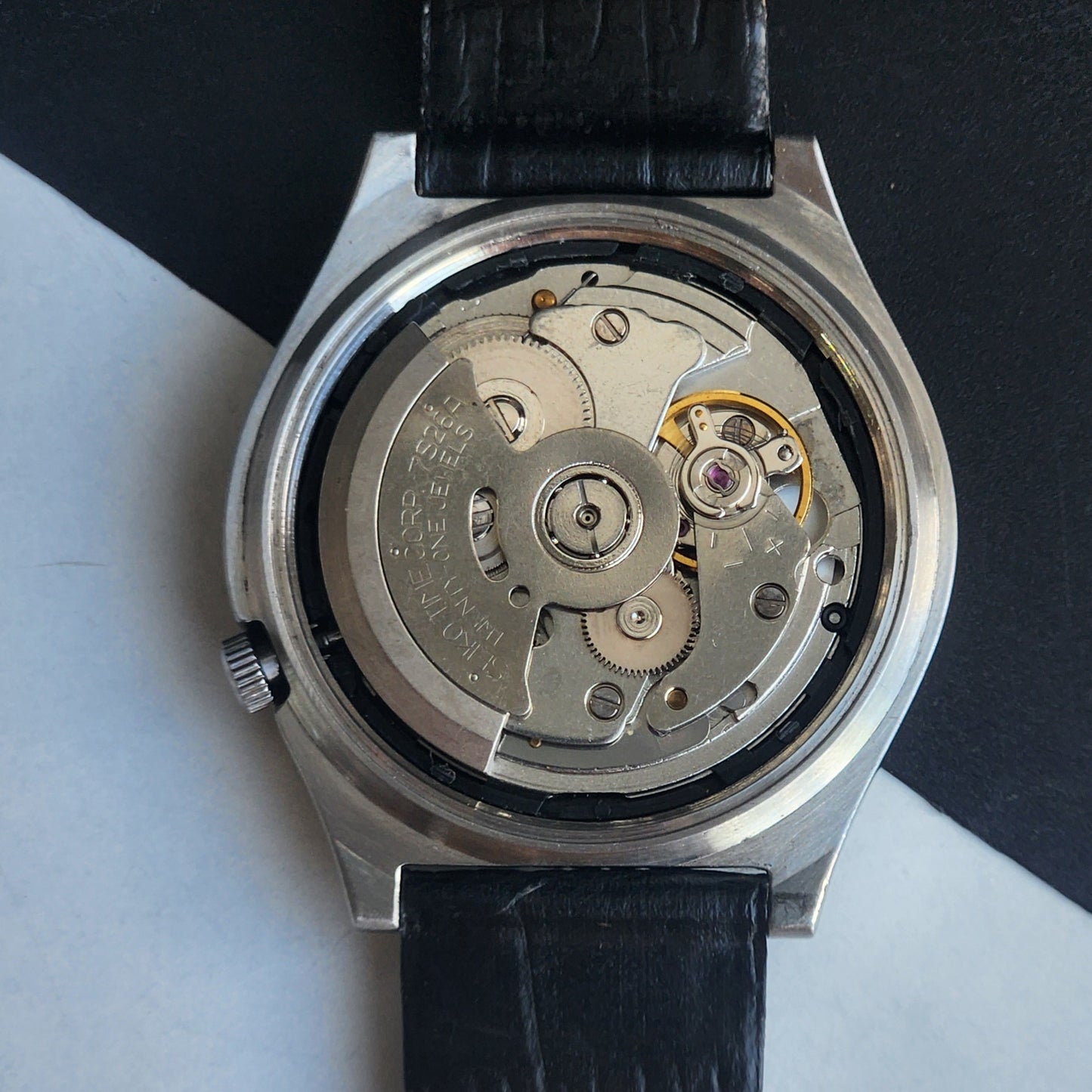 Vintage 1989 Original Seiko 5 Automatic 7S26-3170 Grey Face 17 Jewels Black Leather Strap Day-Date Japanese Men's Wrist Watch EG212
