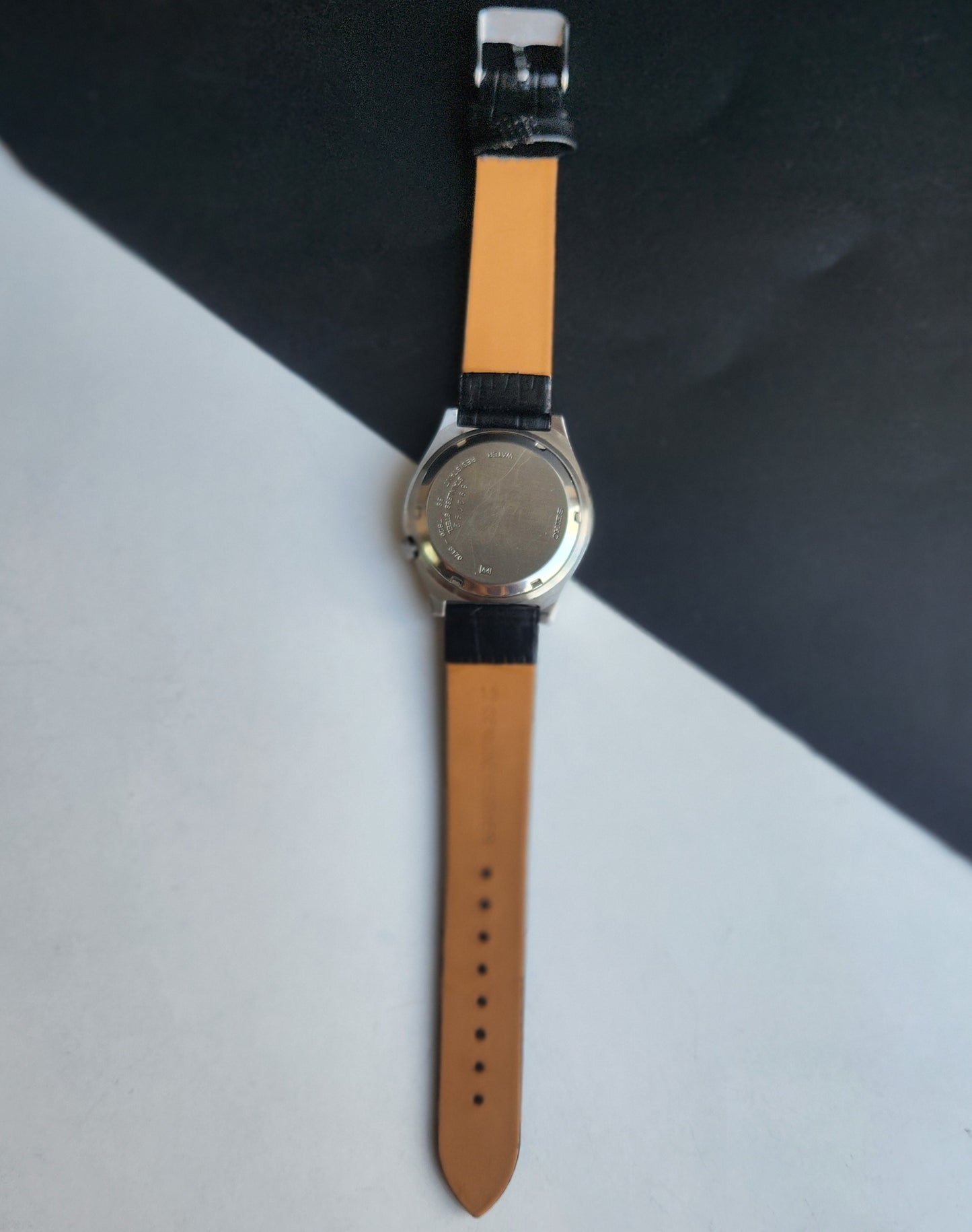 Vintage 1989 Original Seiko 5 Automatic 7S26-3170 Grey Face 17 Jewels Black Leather Strap Day-Date Japanese Men's Wrist Watch EG212