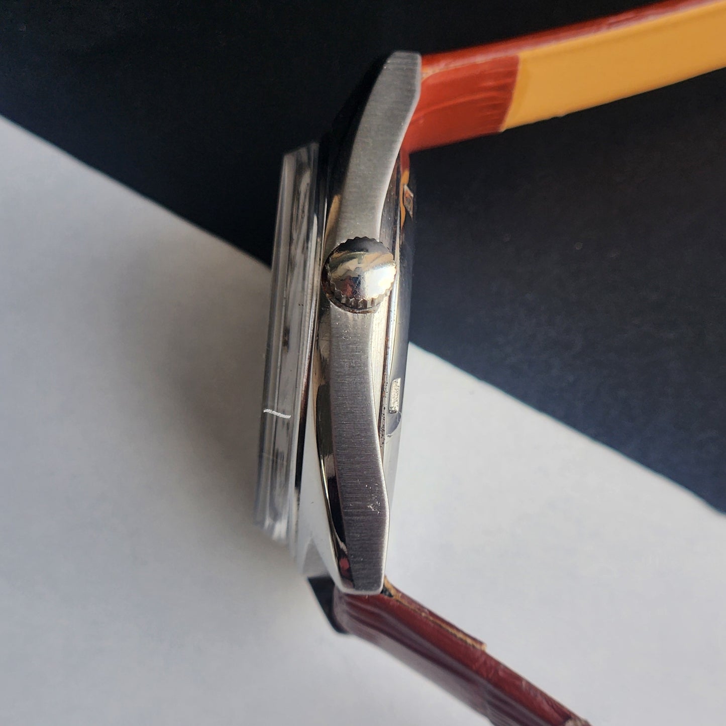 Vintage Original HMT Kohinoor Hand Winding 17 Jewels White Face Tan Leather Strap Men's Wrist Watch I14