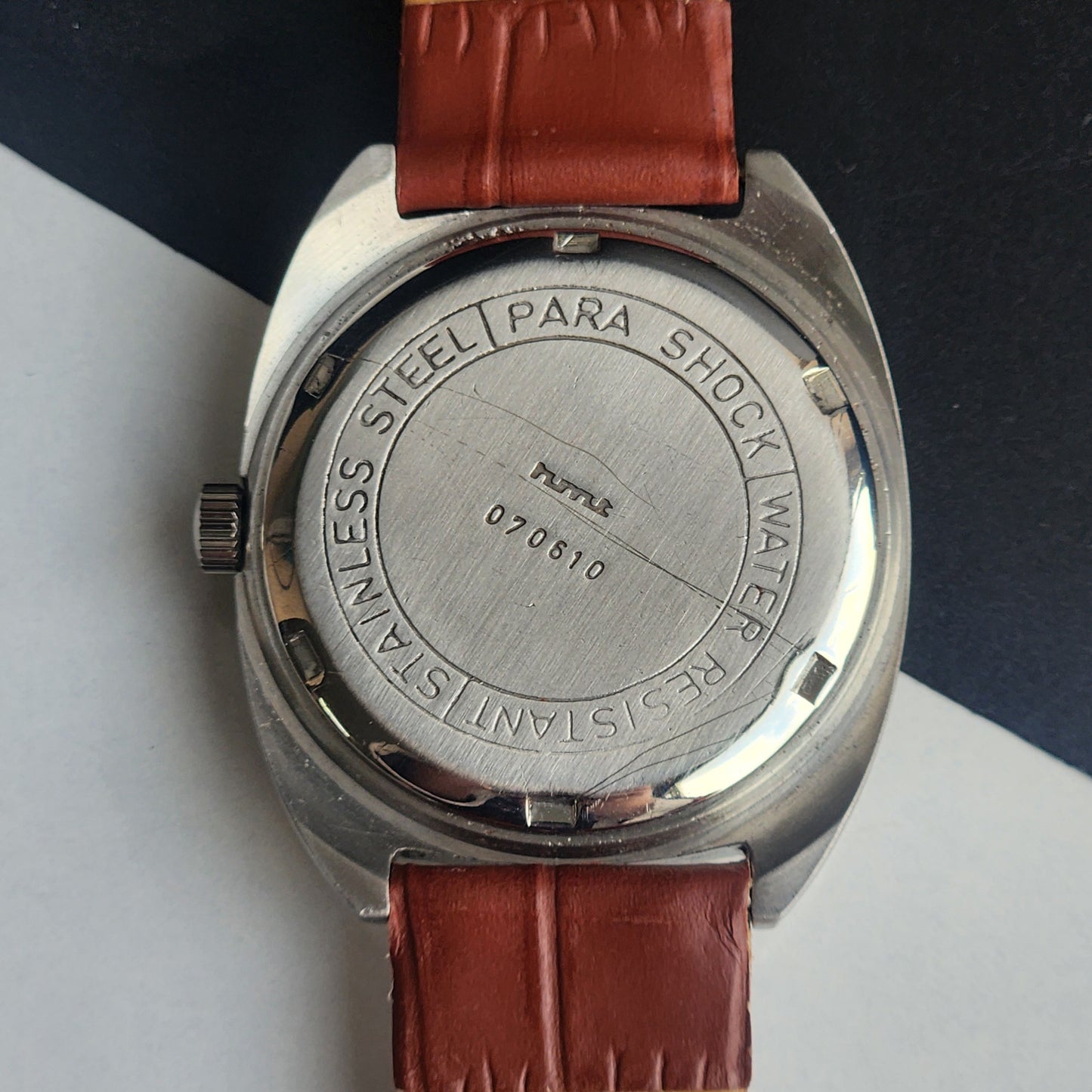 Vintage Original HMT Kohinoor Hand Winding 17 Jewels White Face Tan Leather Strap Men's Wrist Watch I14